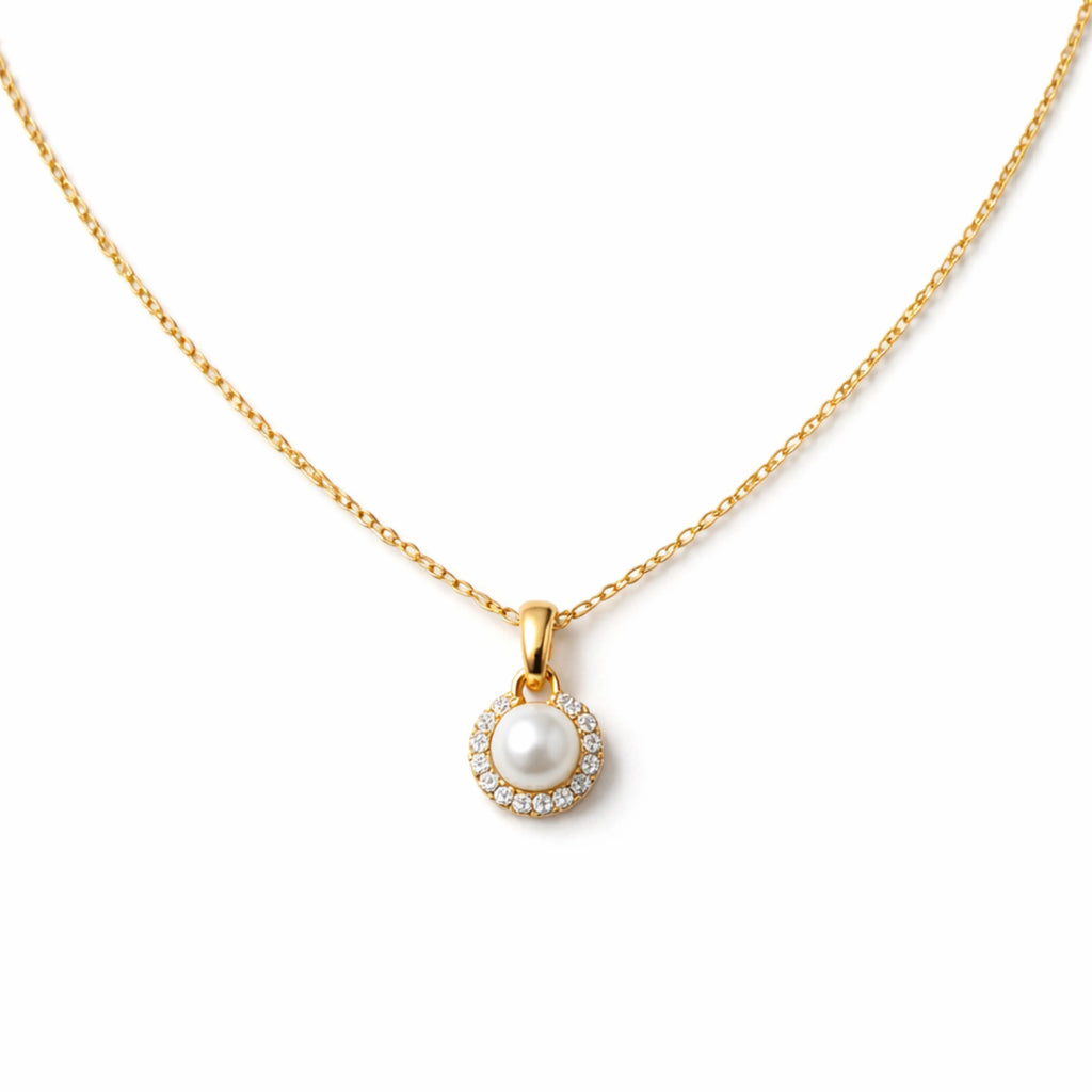 Pearl Halo Crystal Pendant Necklace