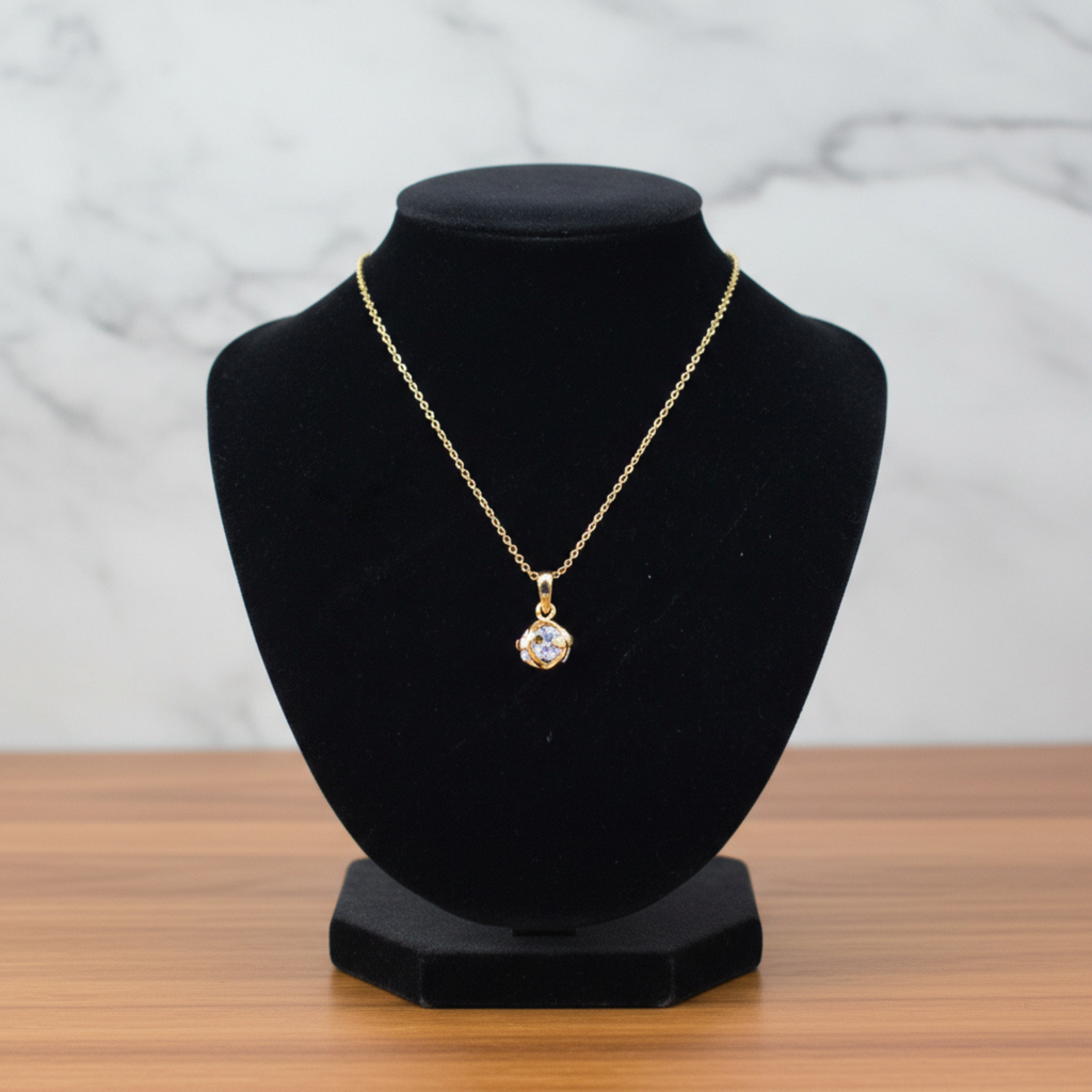 Golden Bloom Solitaire Pendant Necklace