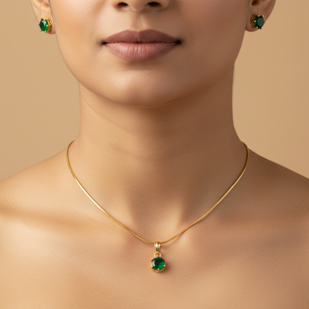 Emerald Grace Solitaire Pendant Set