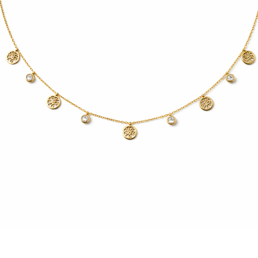 Floral Charm Crystal Chain Necklace