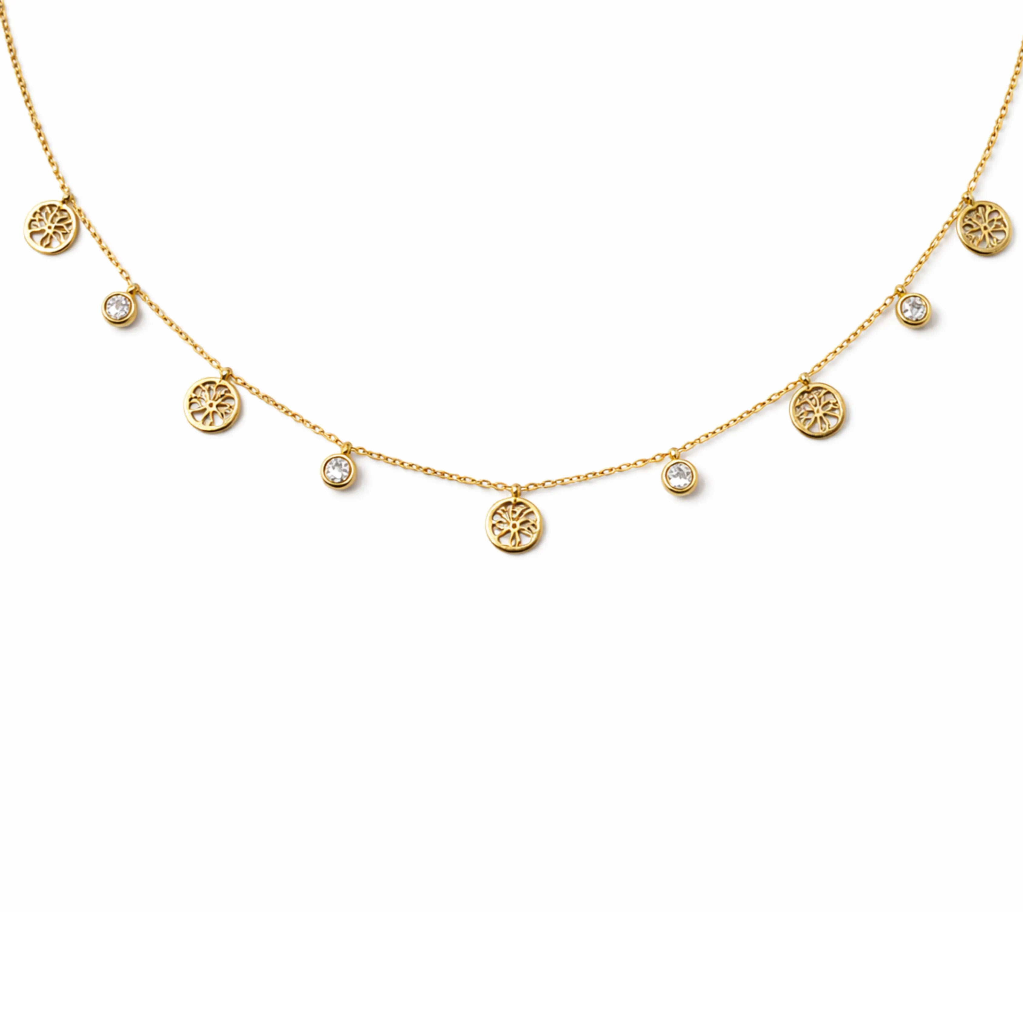 Floral Charm Crystal Chain Necklace
