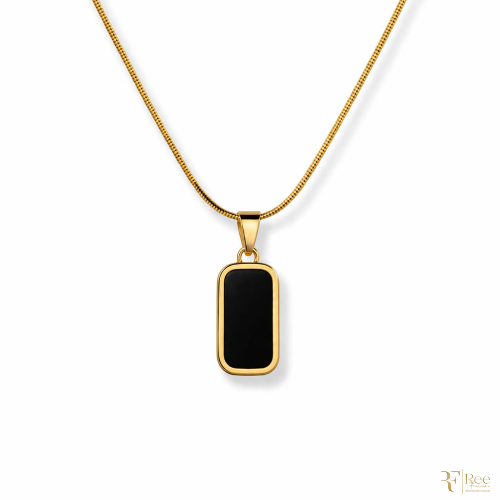 Gold Onyx Tag Necklace