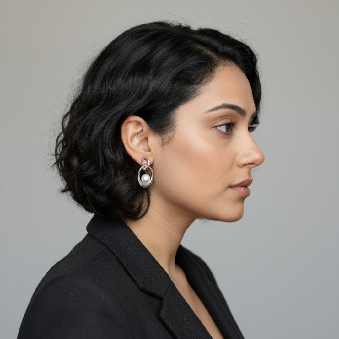 Moonlit Pearl Loop Earrings