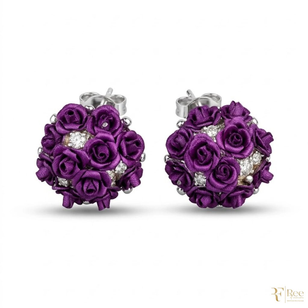 Purple Rose Bloom Stud Earrings