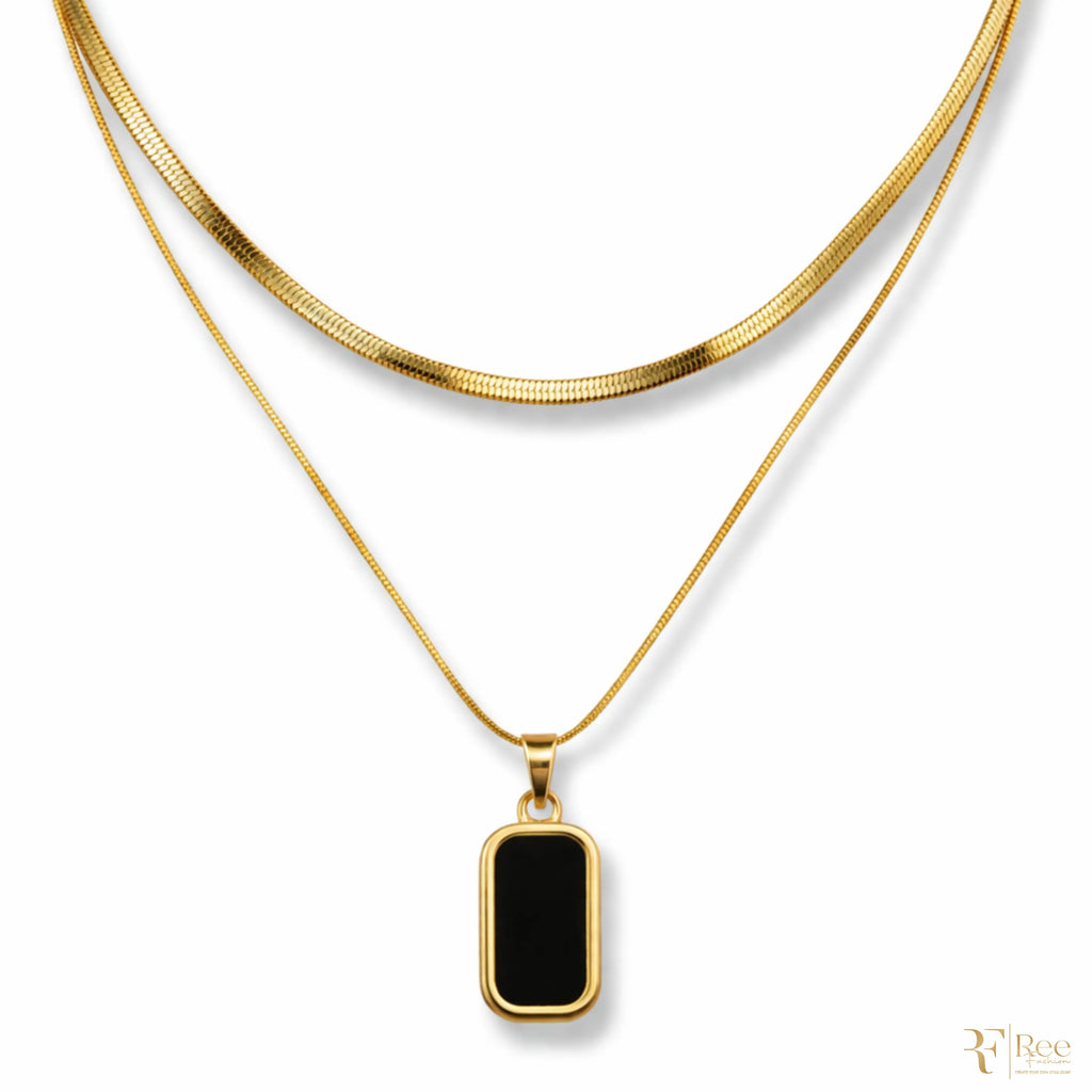 Layered Herringbone & Onyx Necklace