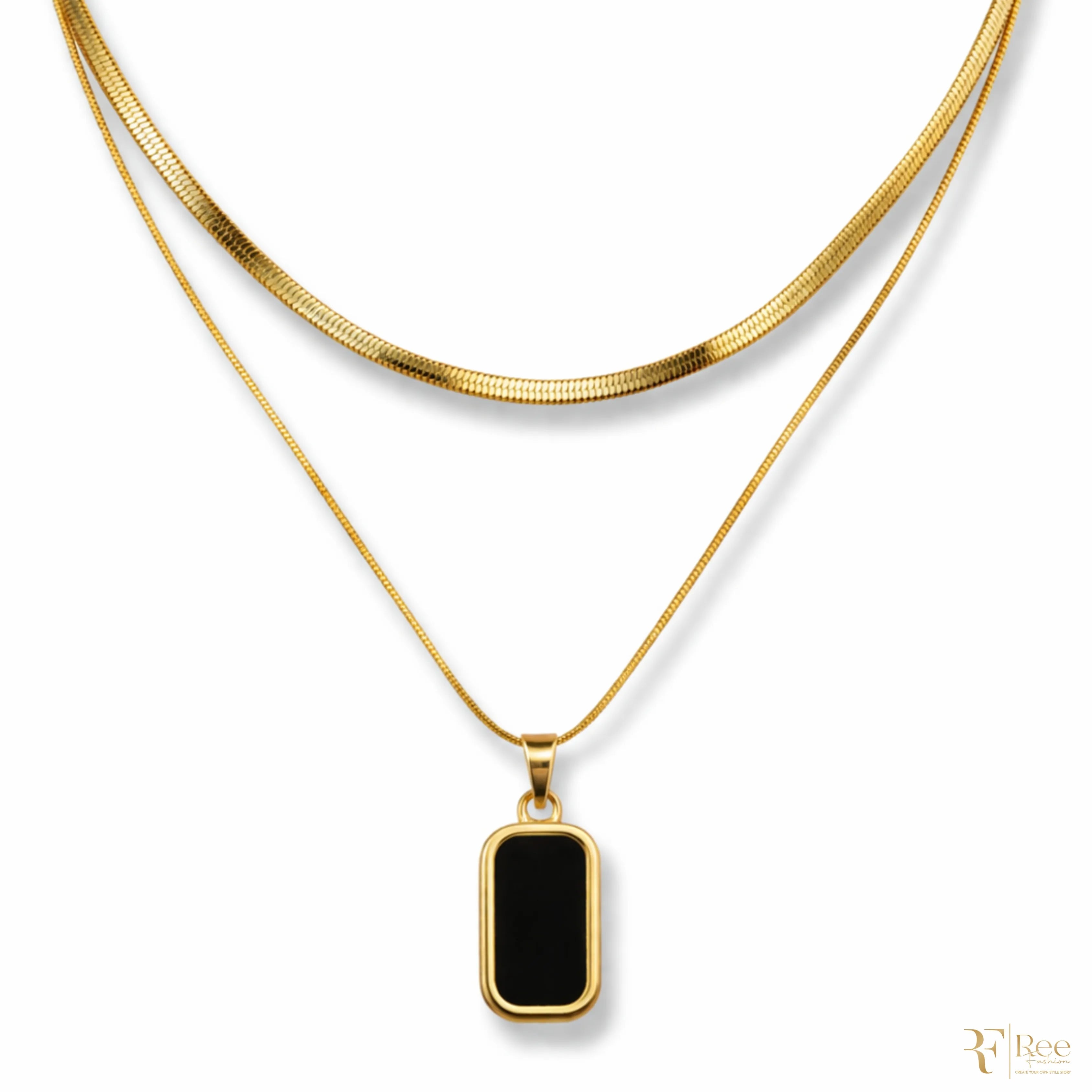 Layered Herringbone & Onyx Necklace