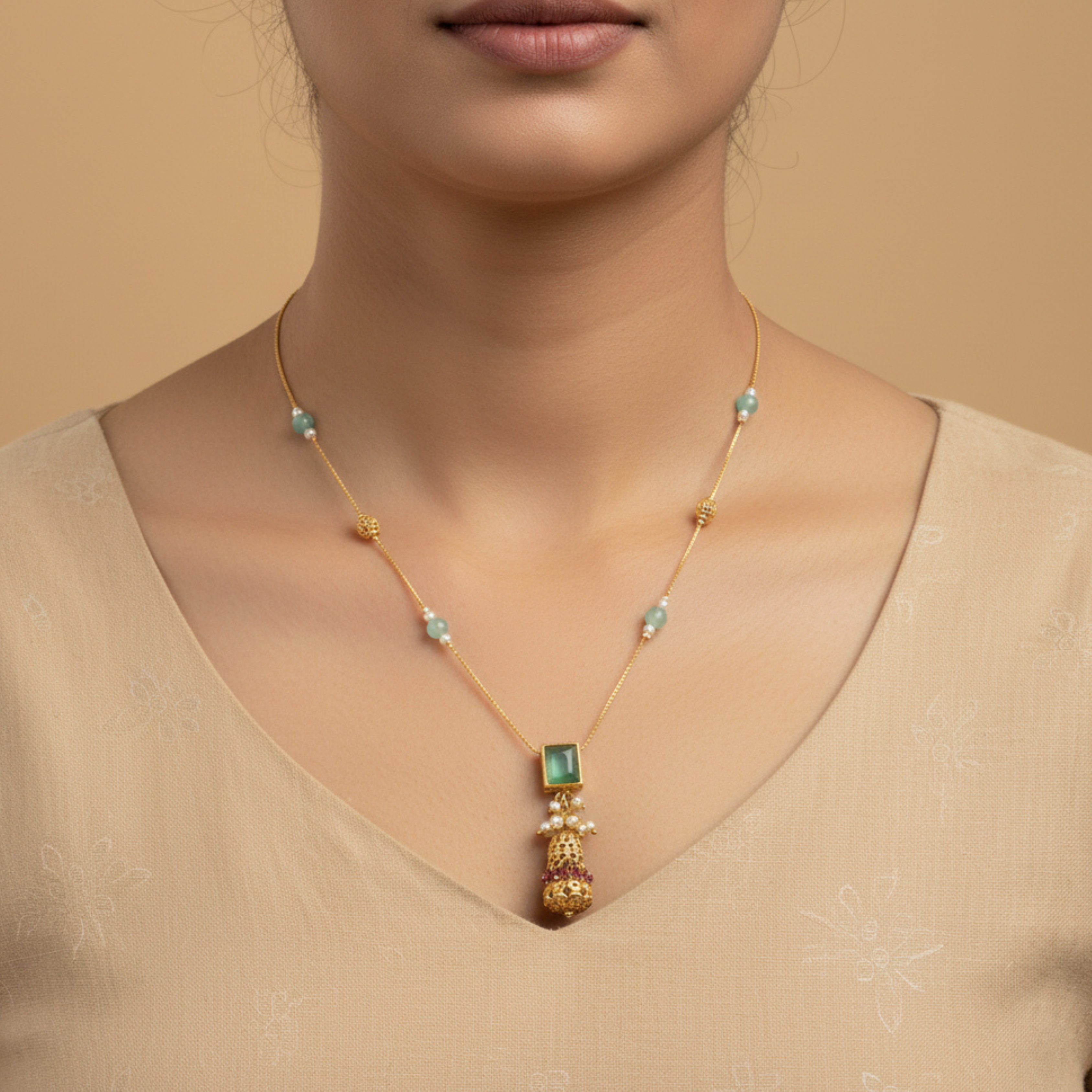 Emerald Jhumka Drop Pendant