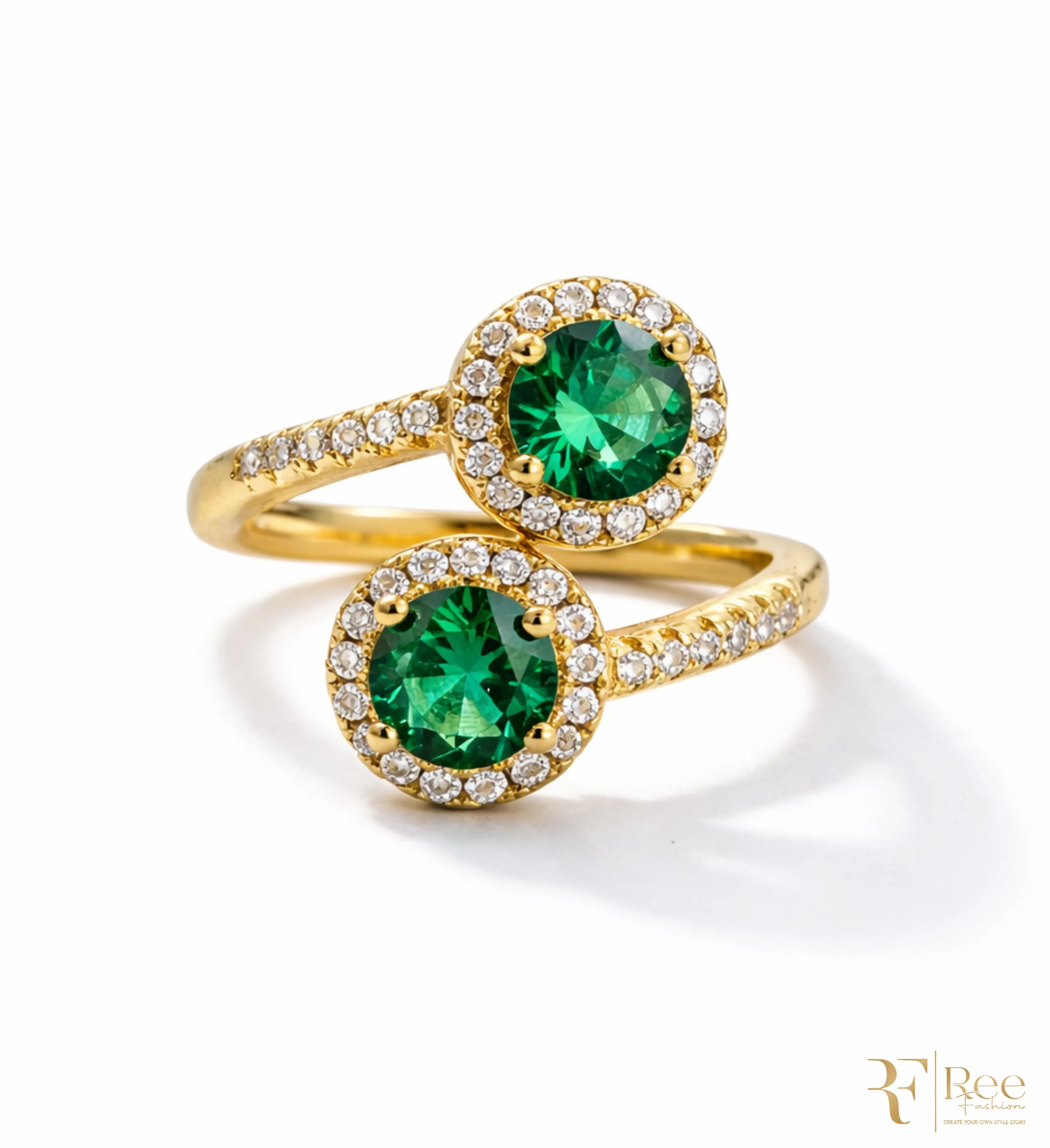 Double Emerald Halo Ring