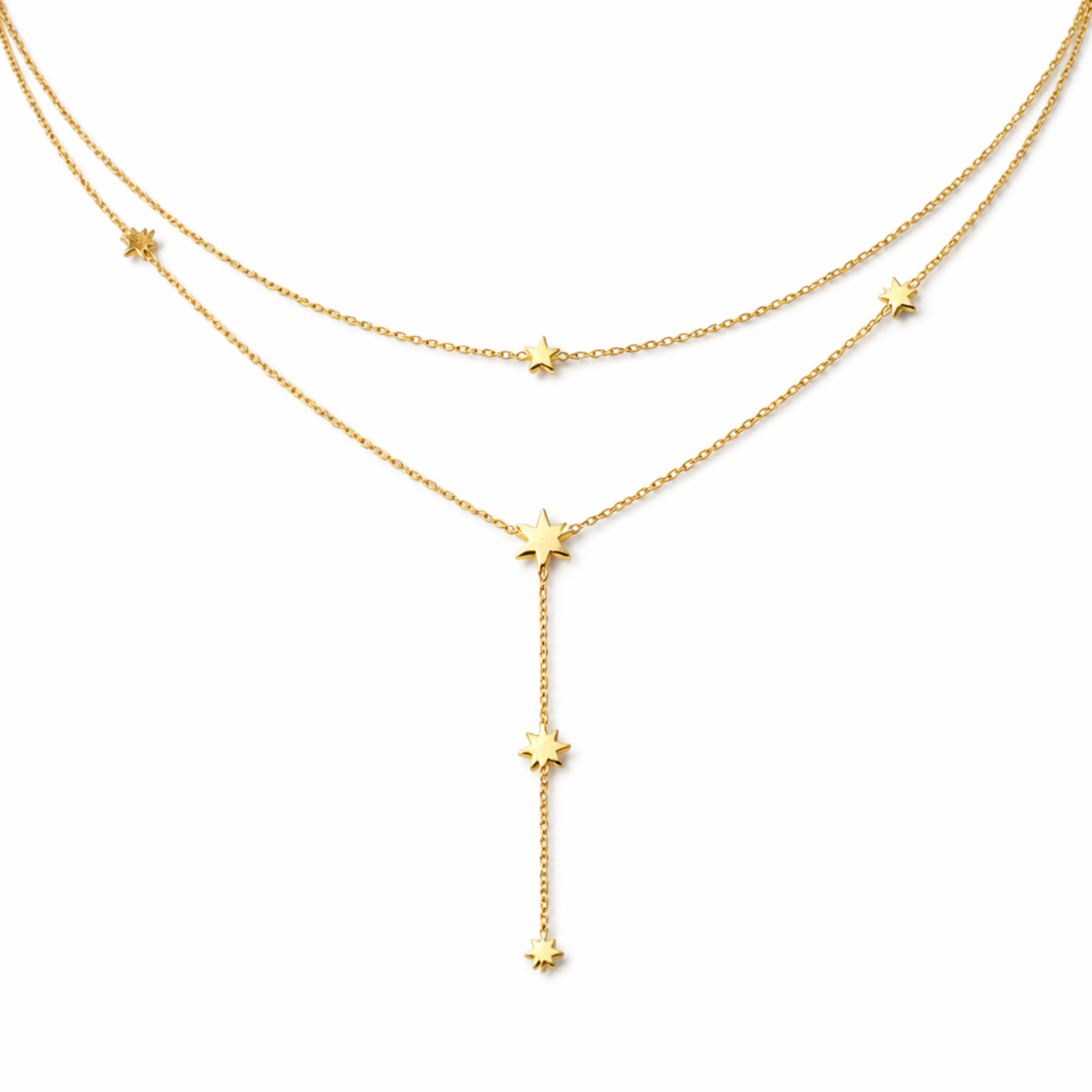 Layered Star Drop Chain Necklace