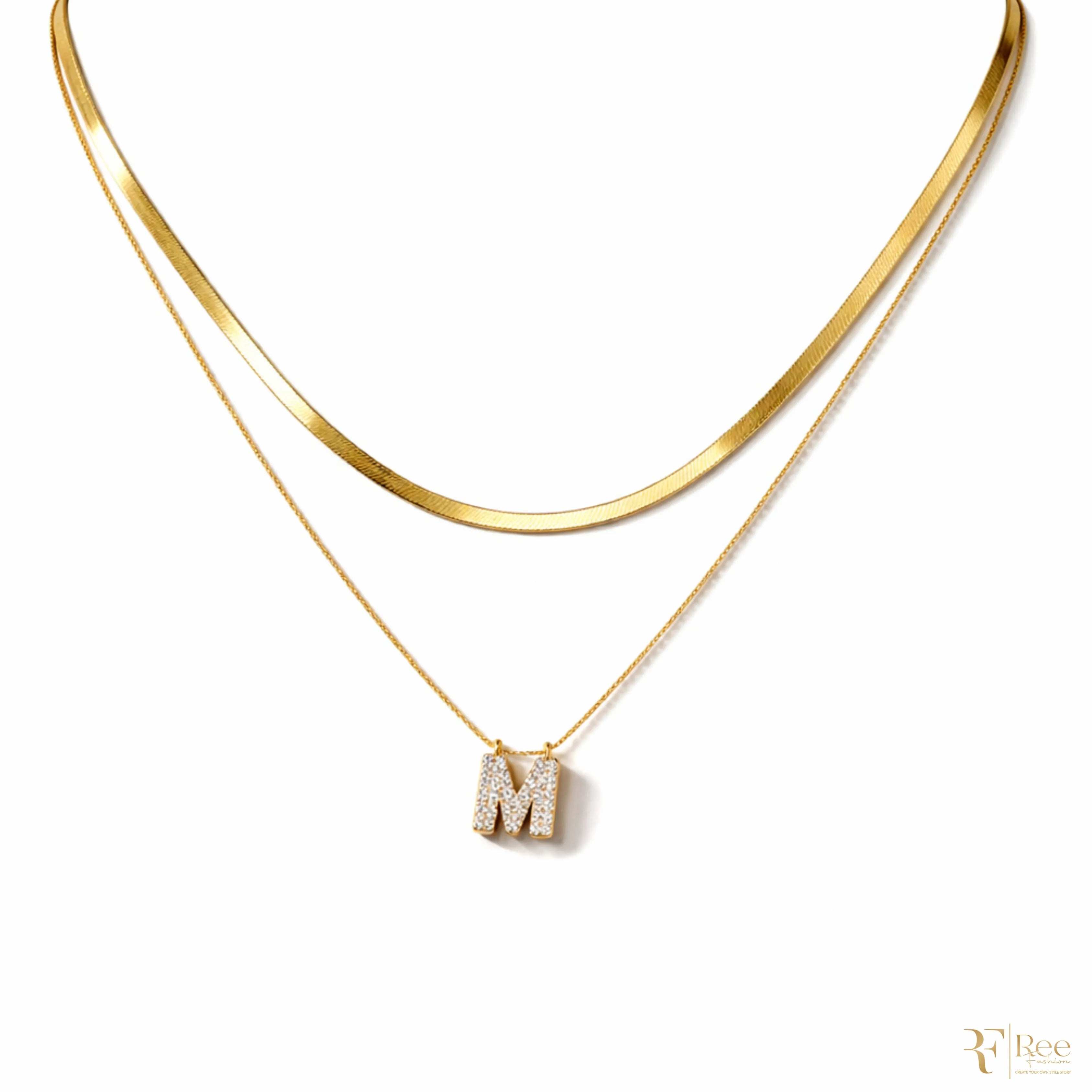 Layered Herringbone & 'M' Necklace
