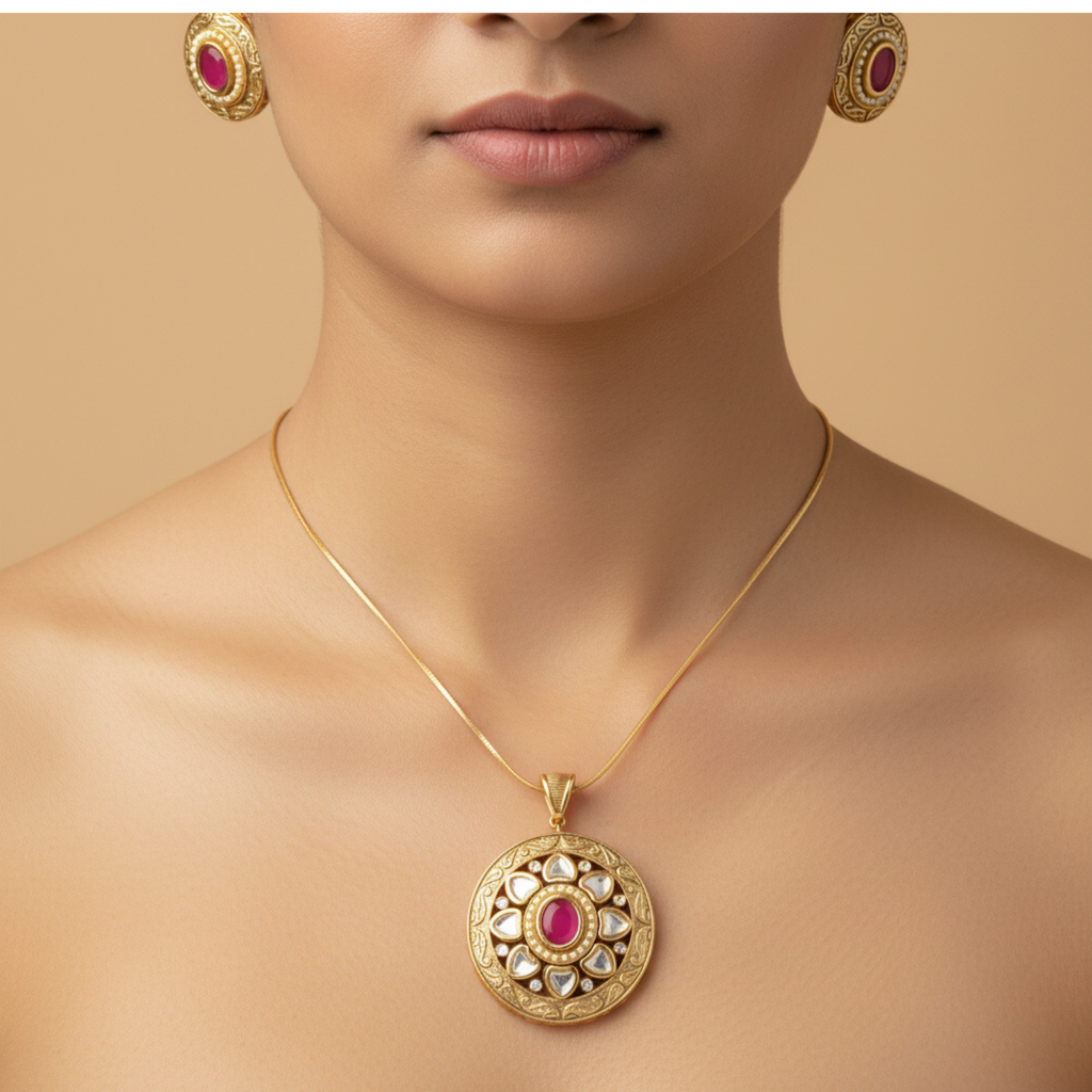 Emerald Rajwada Heritage Pendant Set