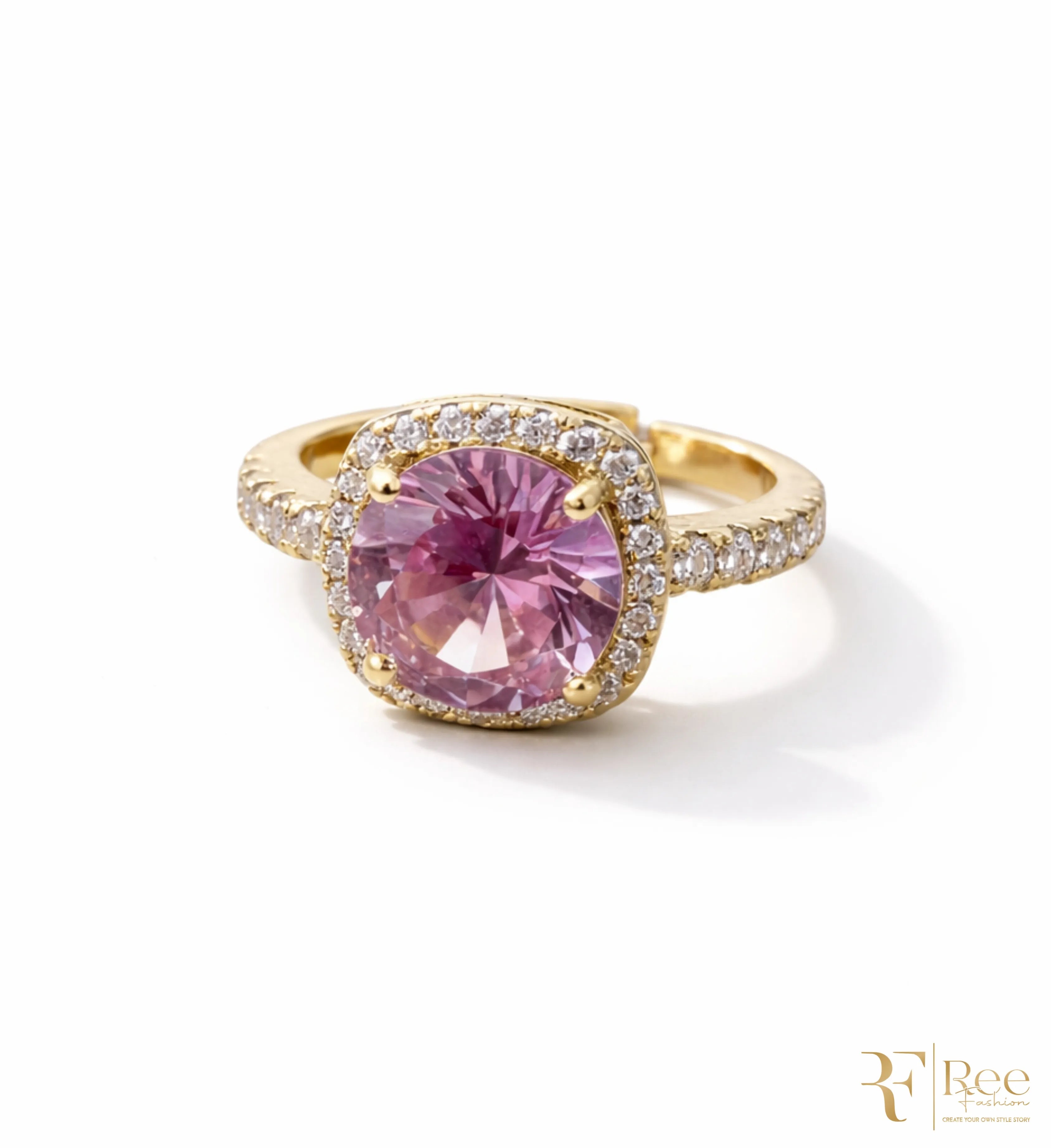 Pink Crystal Halo Ring