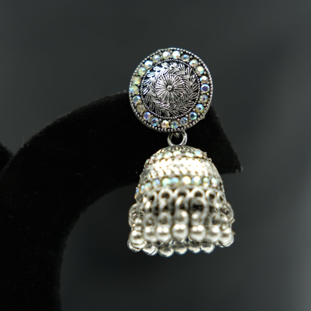Celestial Silver Mirror Dome Jhumka Earrings