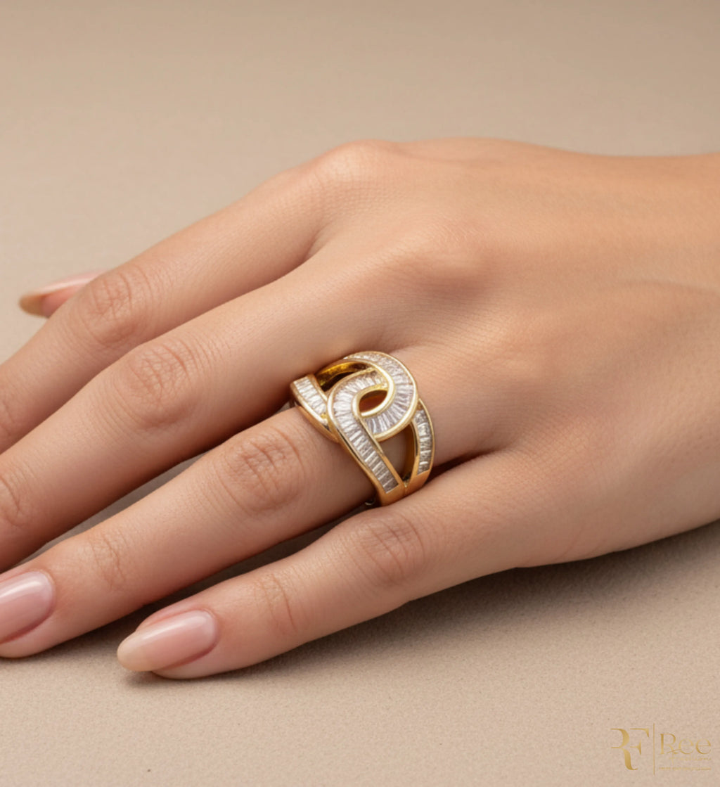 Crystal Curve Gold Statement Ring