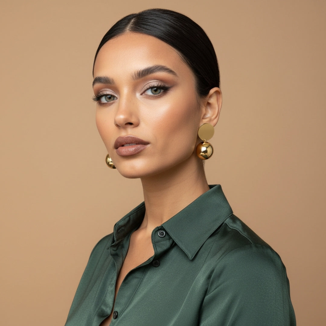 Luna Drop Gold Stud Earrings
