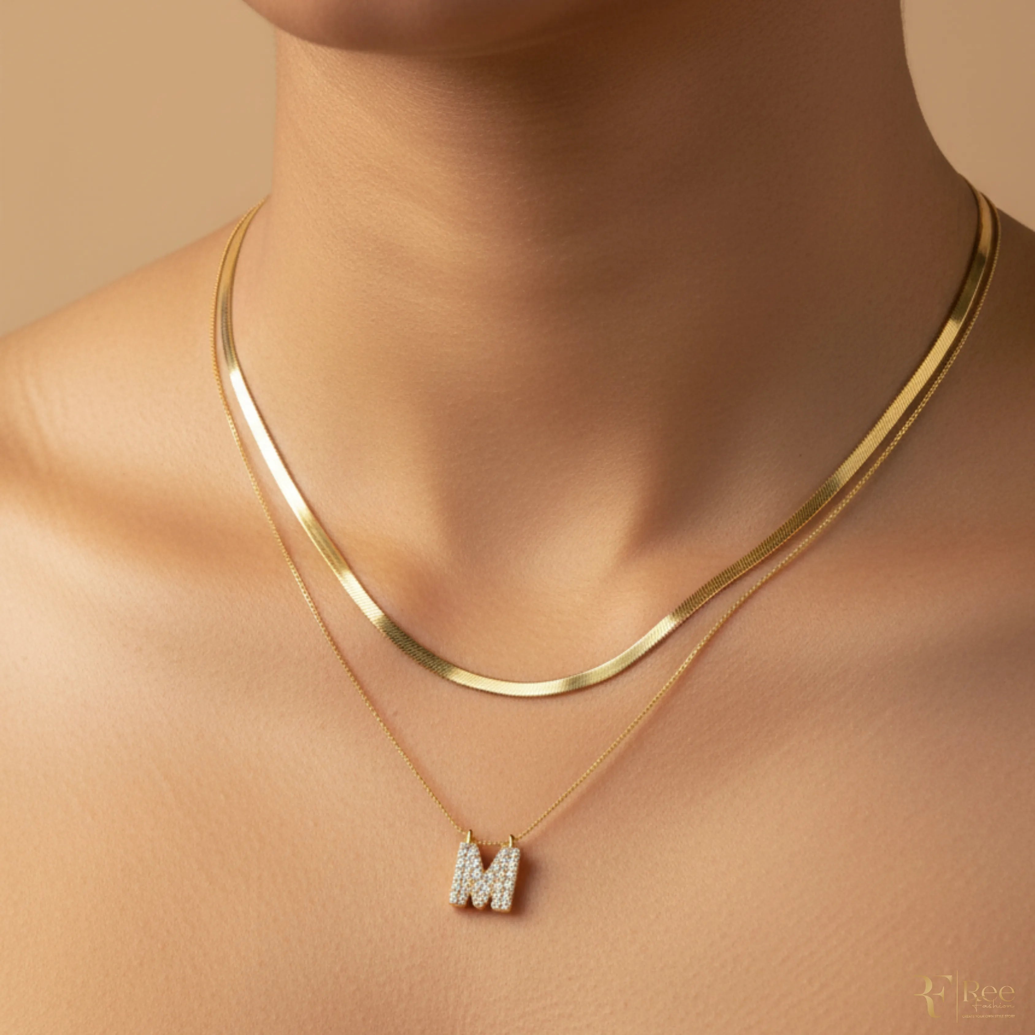 Layered Herringbone & 'M' Necklace