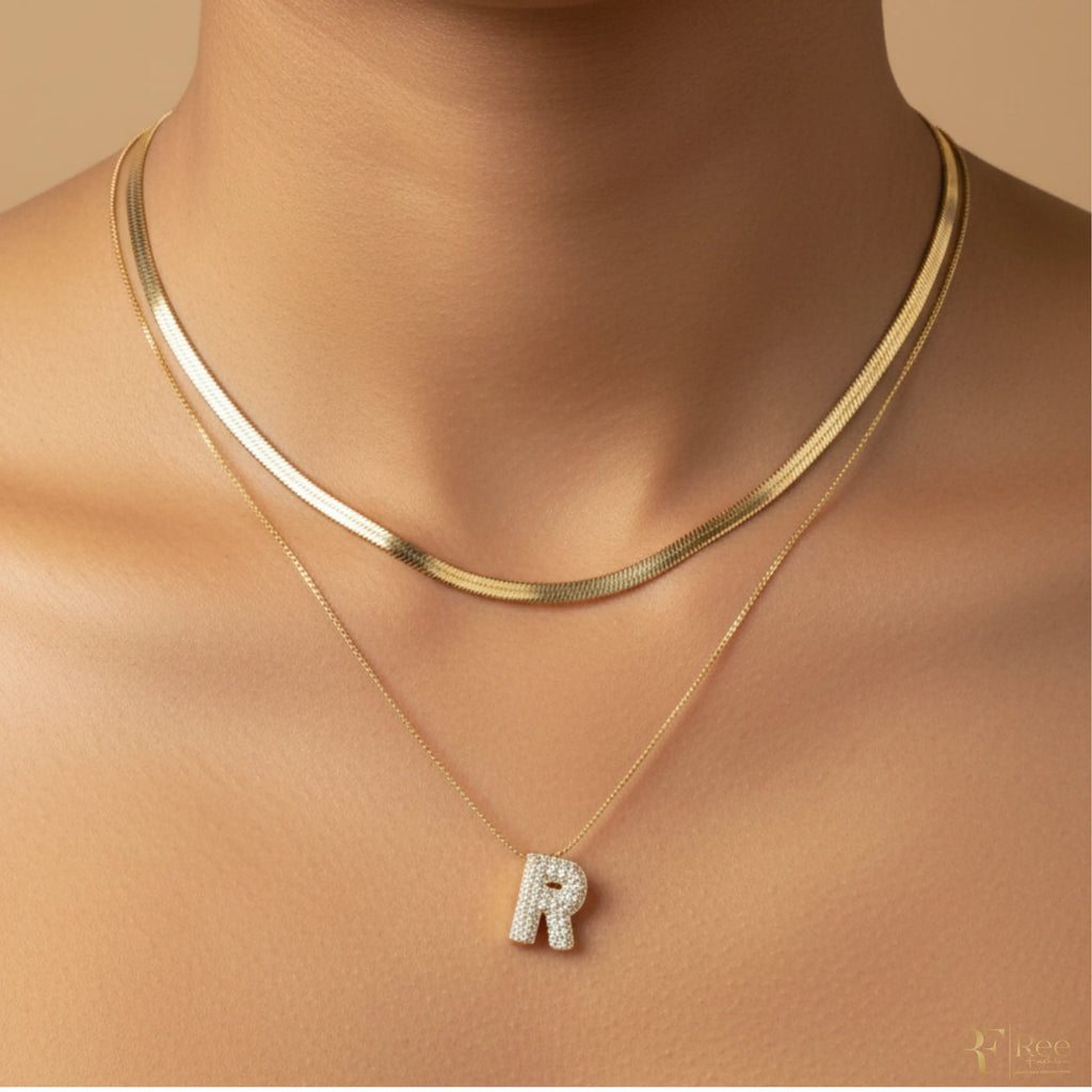 Layered Herringbone & 'R' Necklace
