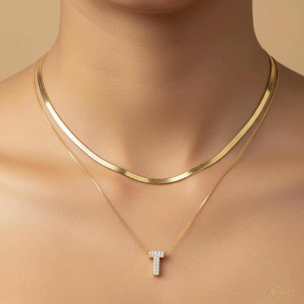Layered Herringbone & 'T' Necklace