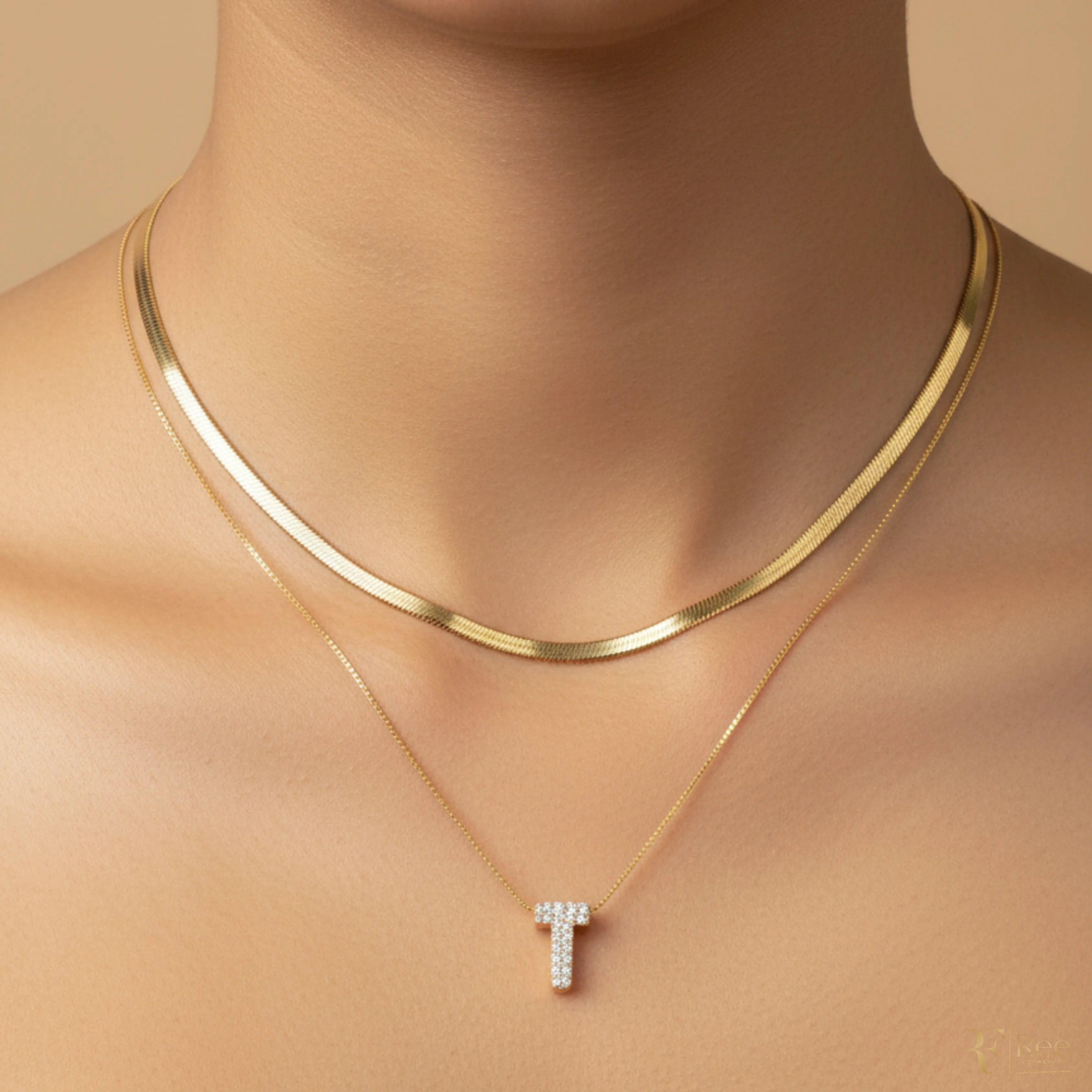 Layered Herringbone & 'T' Necklace