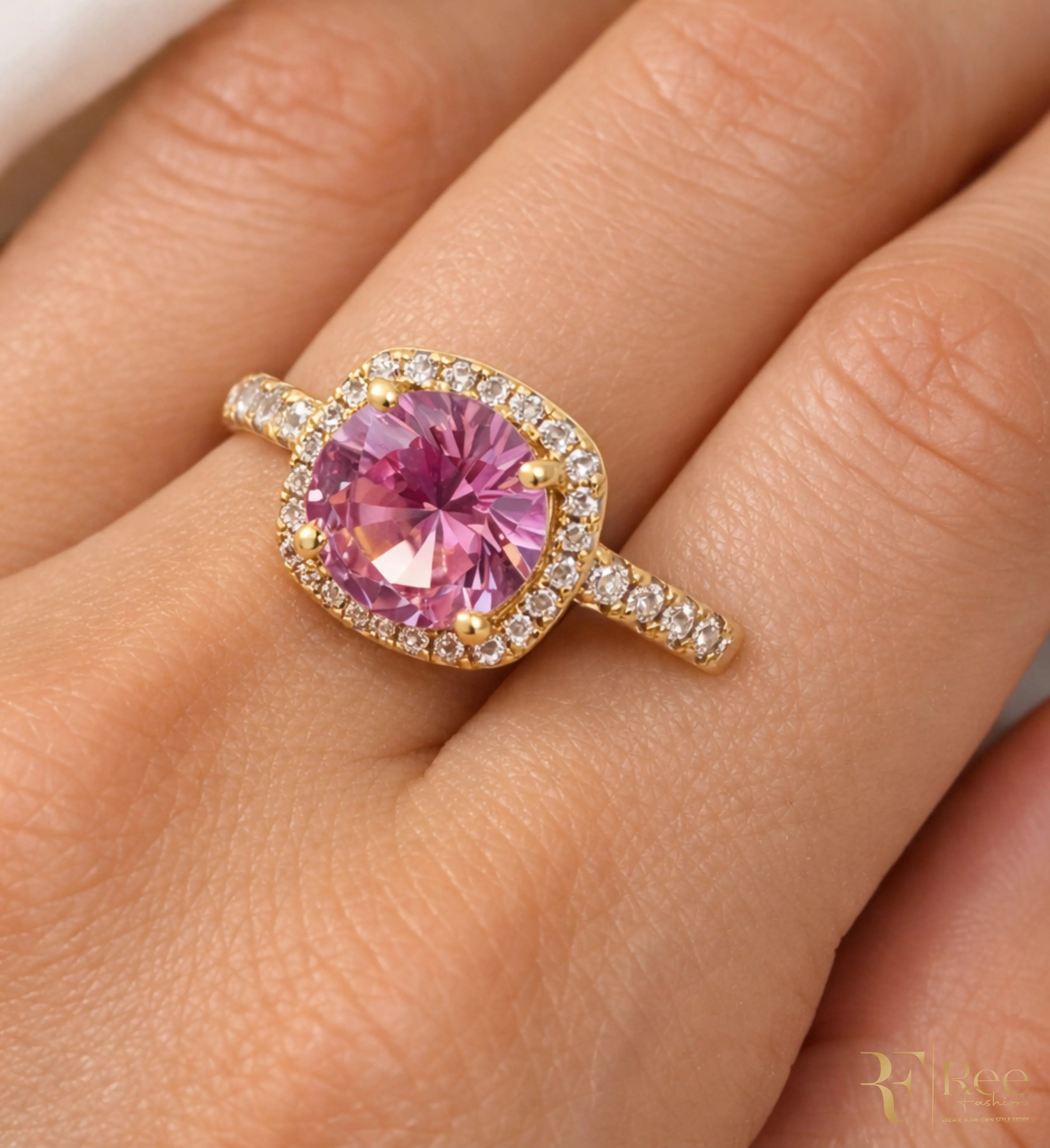 Pink Crystal Halo Ring