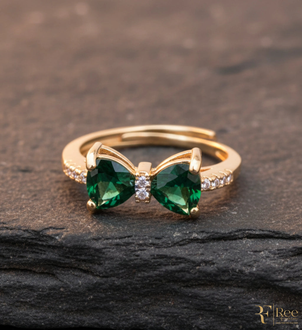 Emerald Bow Crystal Ring