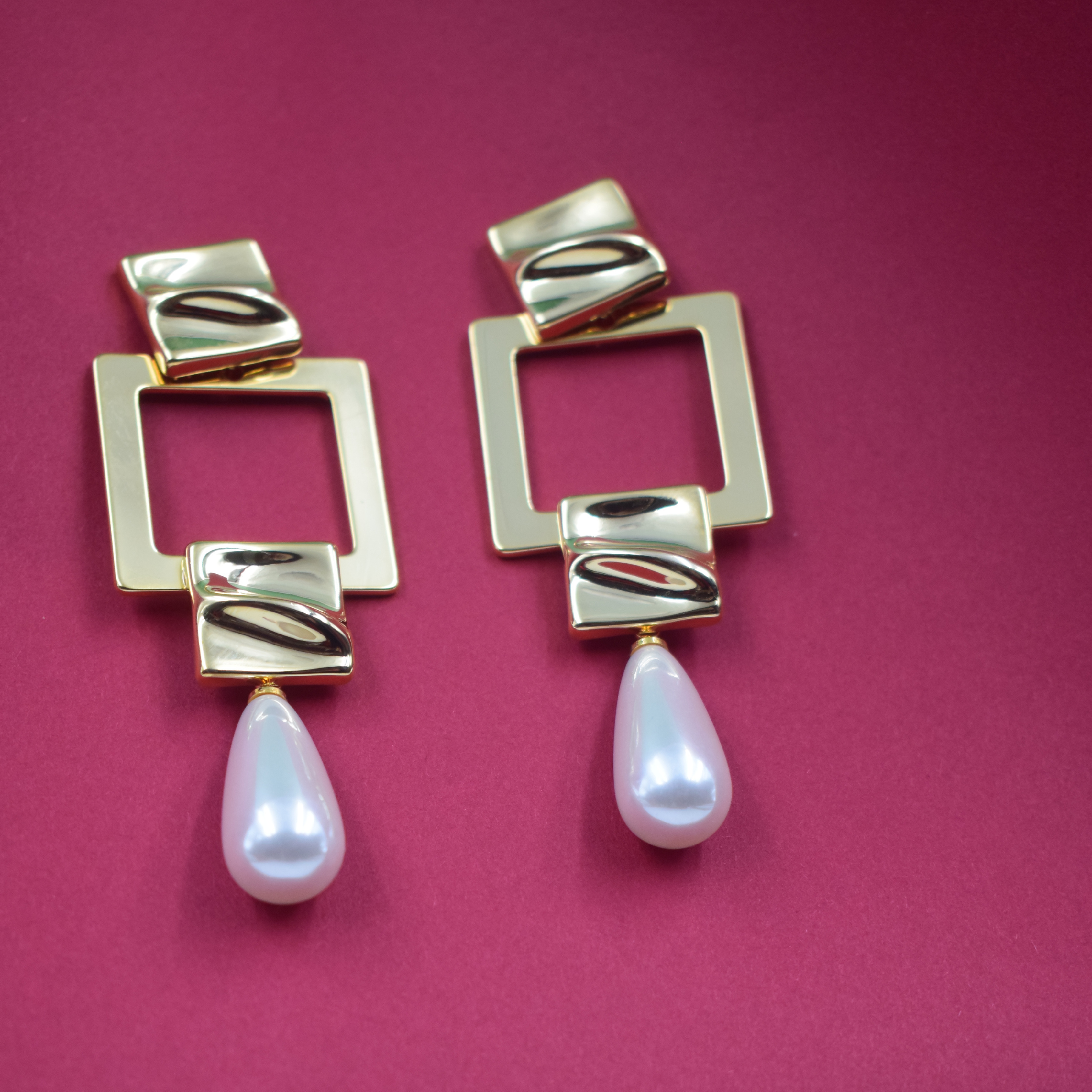 Pearl Square Drop Earrings