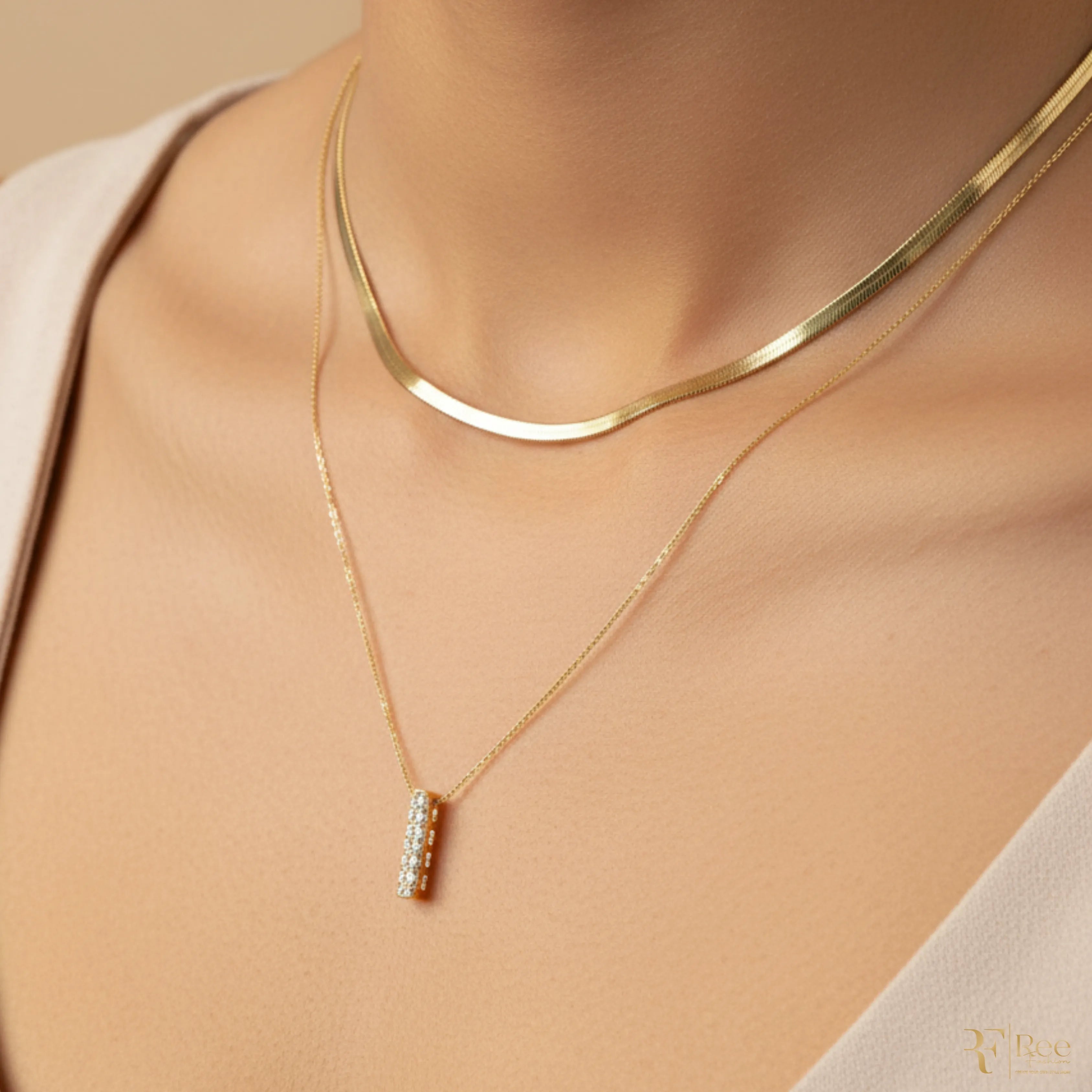 Gold Layered Herringbone & Bar Necklace