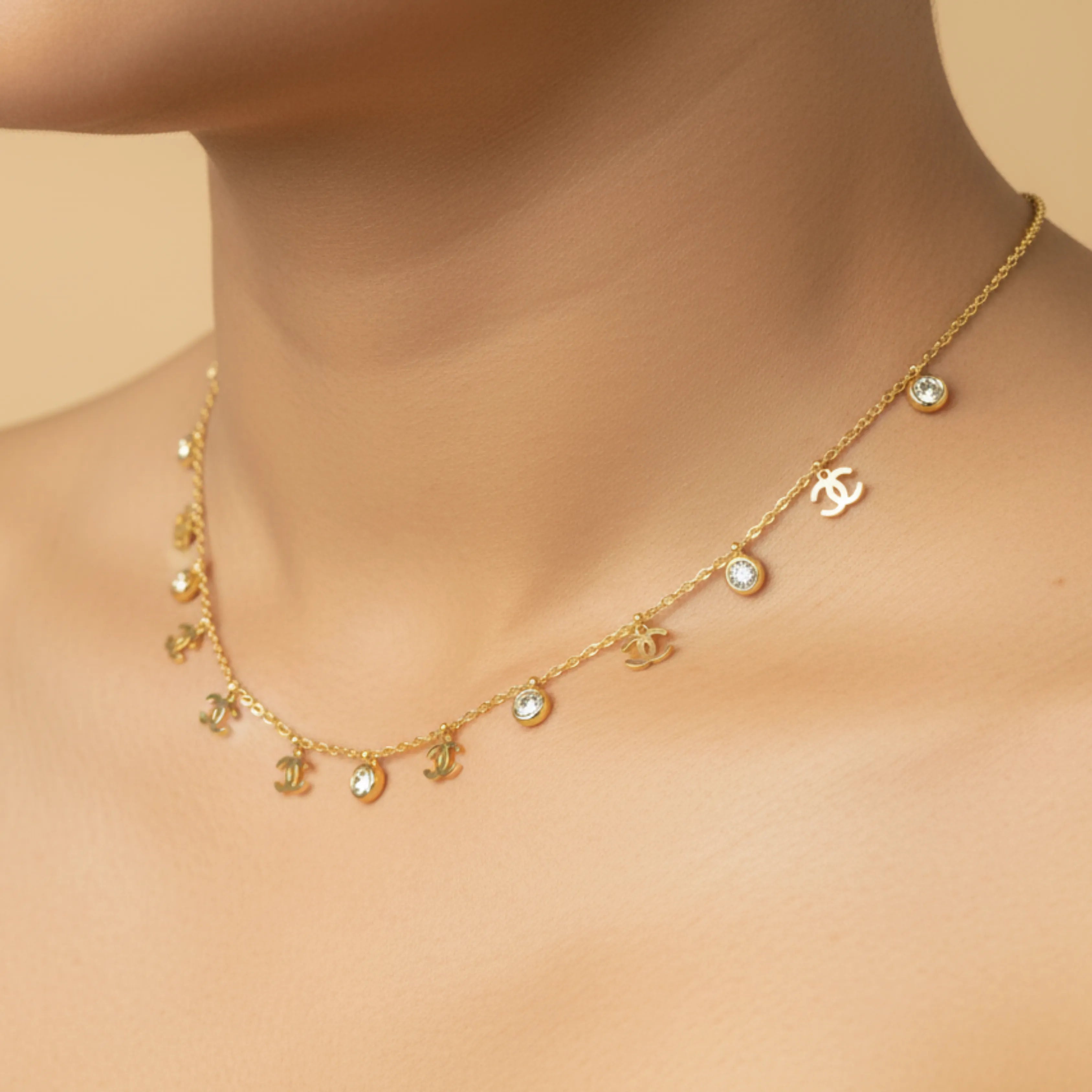 Designer Charm Crystal Chain Necklace