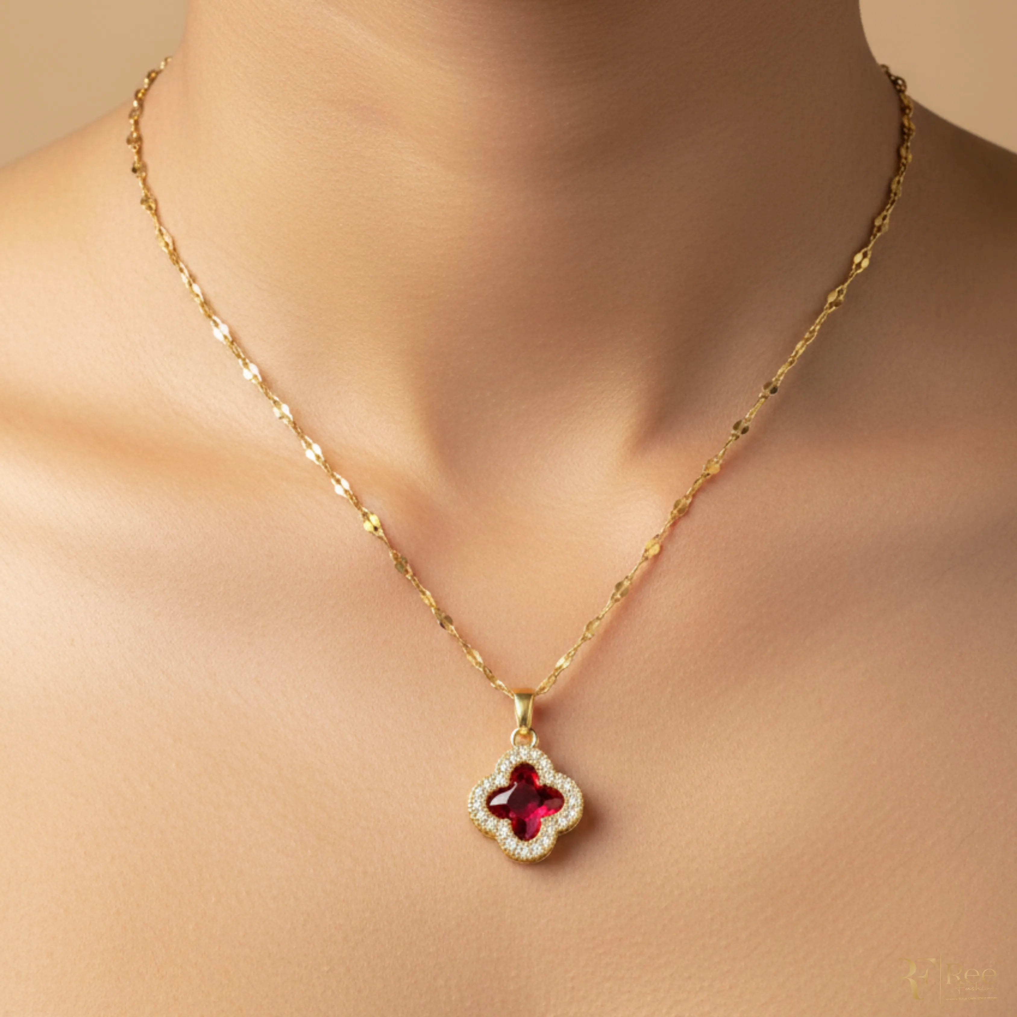 Ruby Clover Pendant Necklace