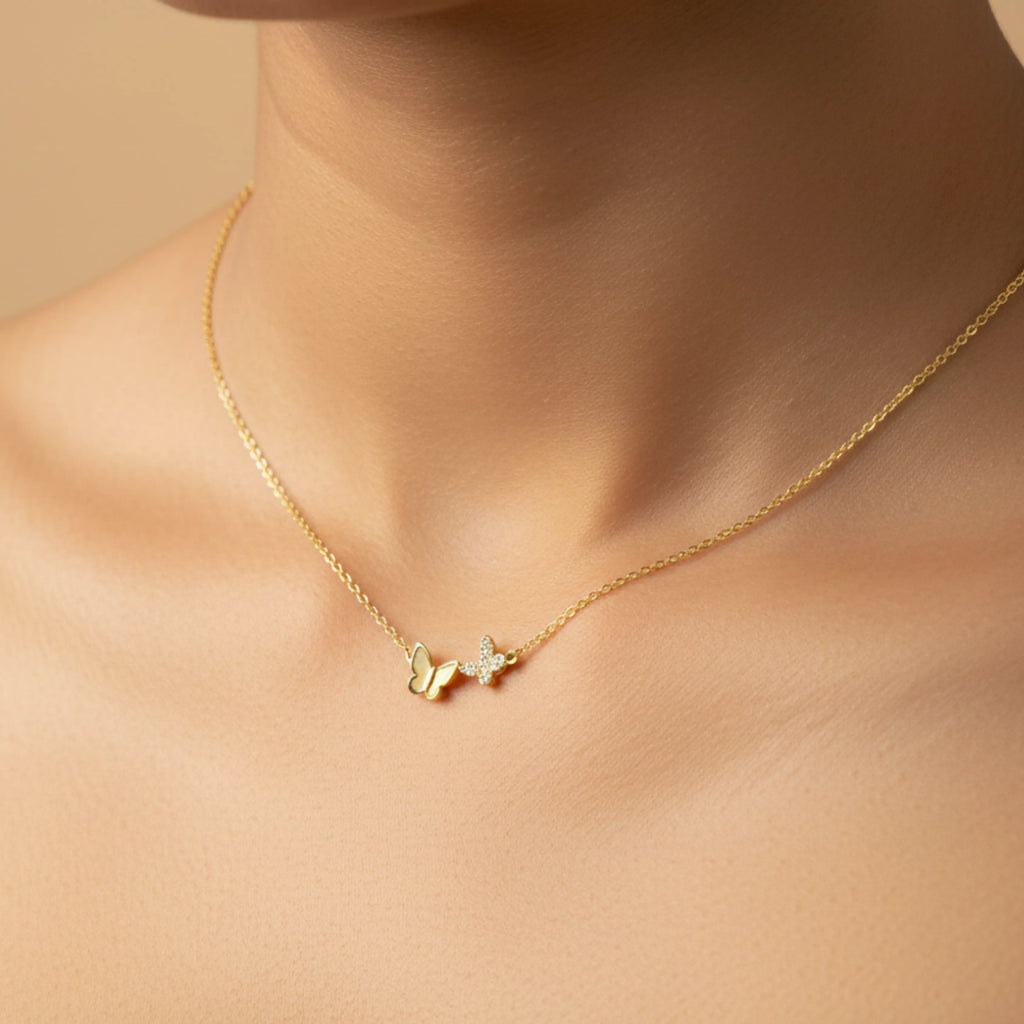Butterfly Charm Crystal Pendant Necklace