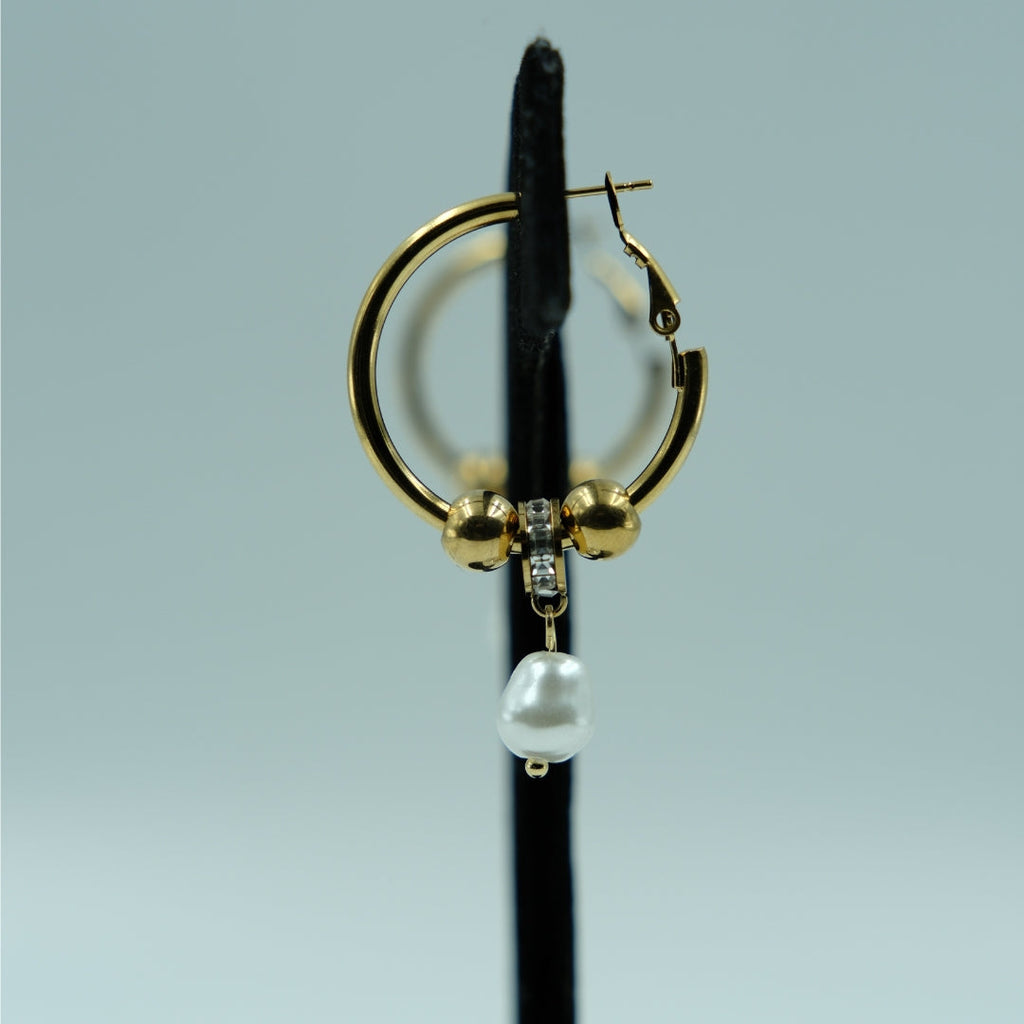Pearl Charm Golden Hoop Earrings