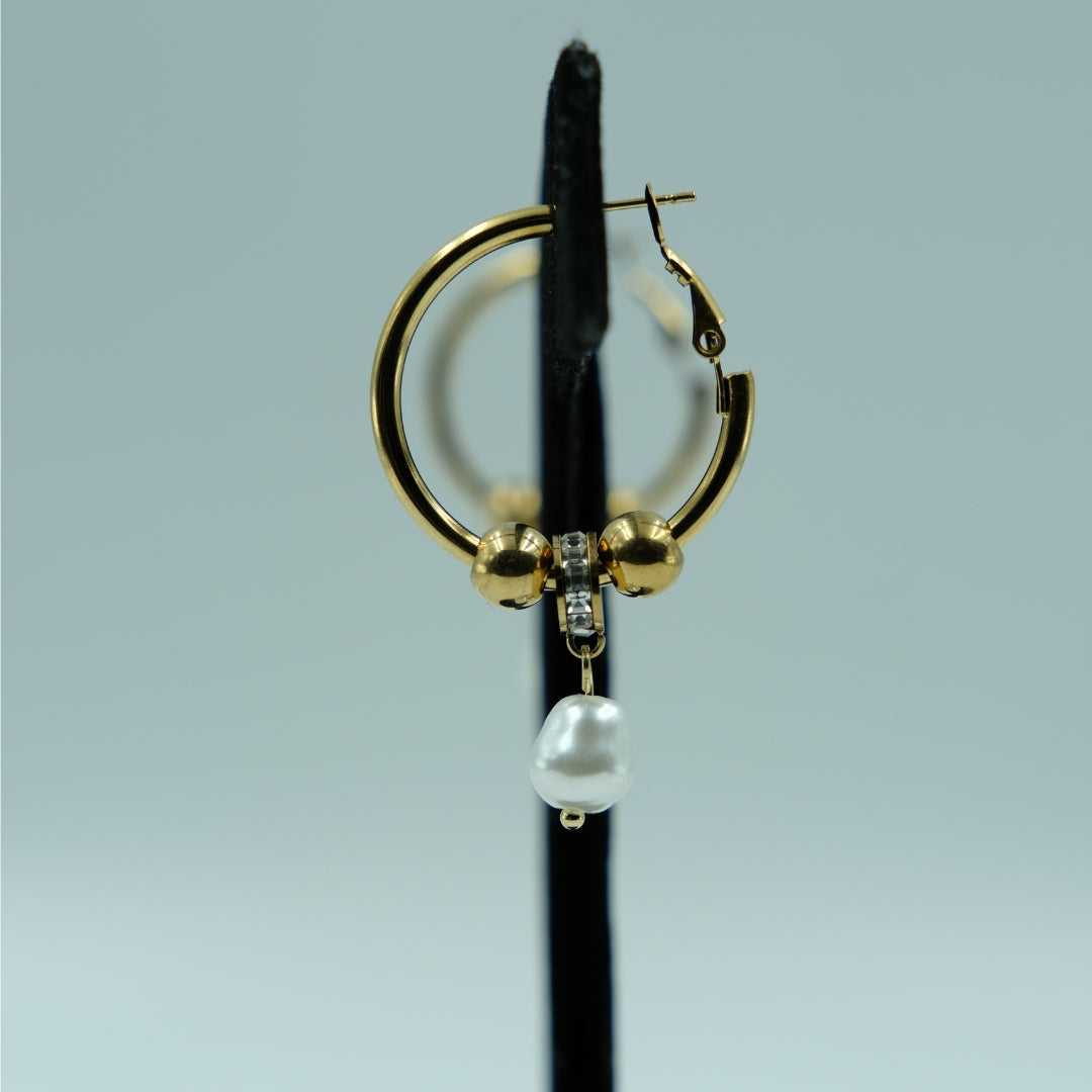 Pearl Charm Golden Hoop Earrings