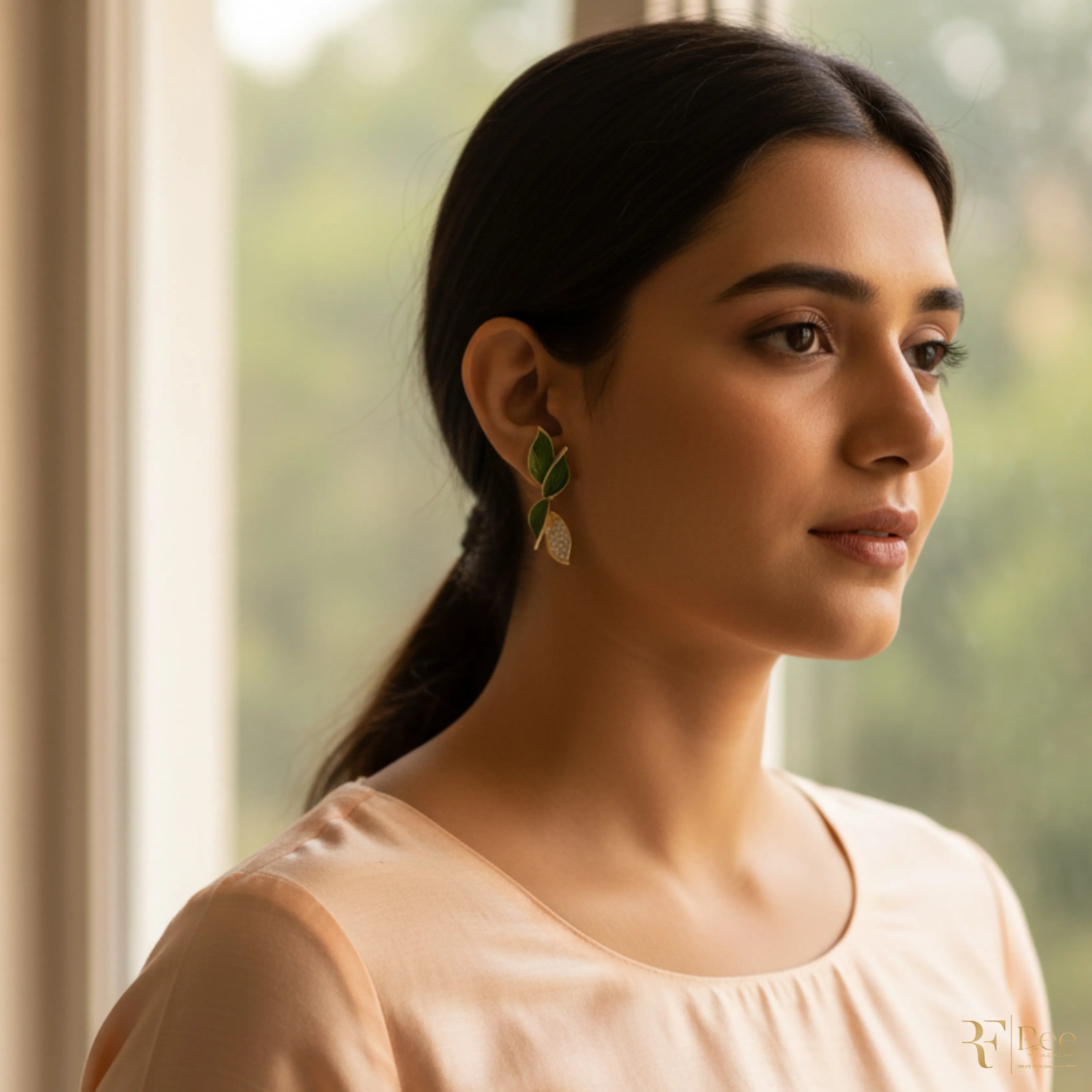 Emerald Leaf Drop Earrings