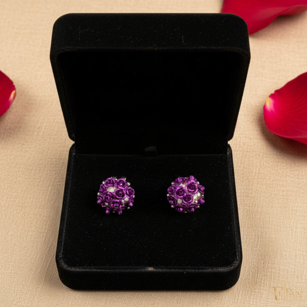 Purple Rose Bloom Stud Earrings