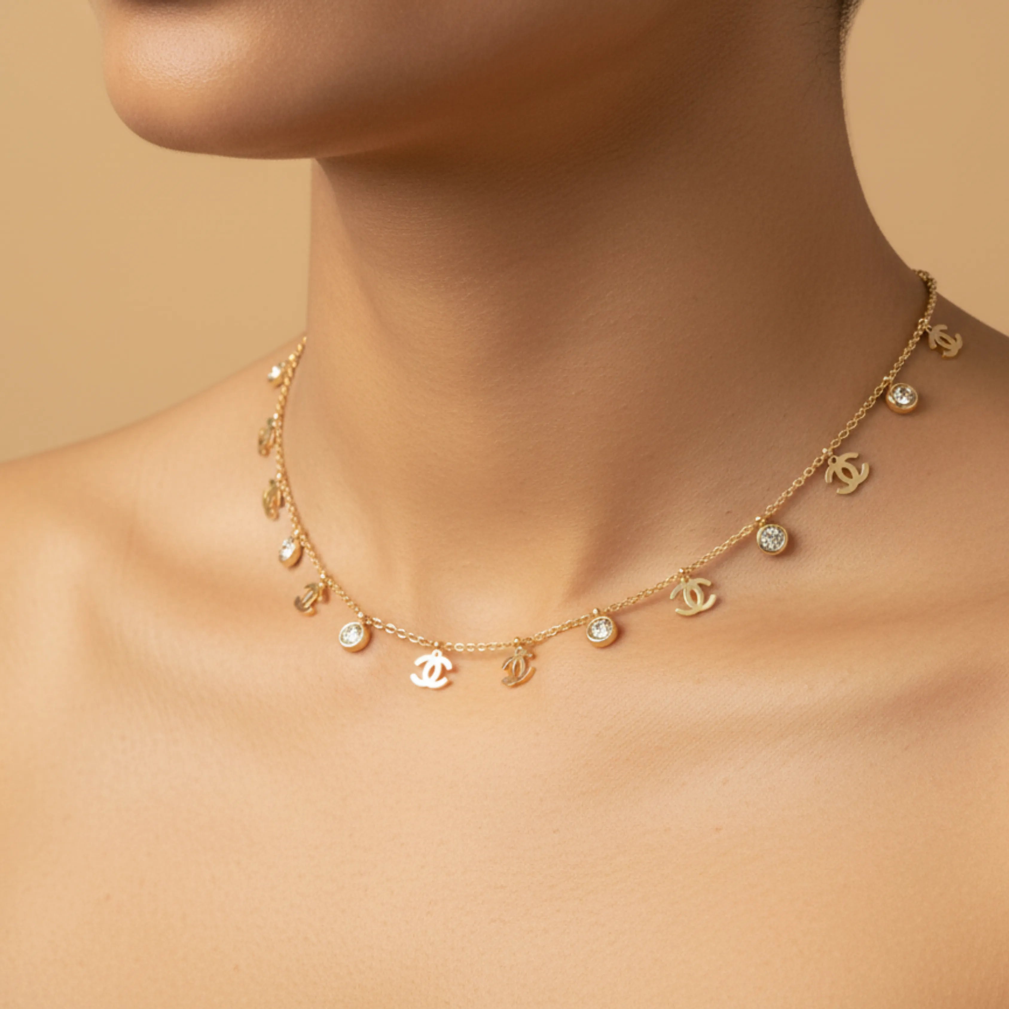 Luxury Charm Logo Drop Necklace