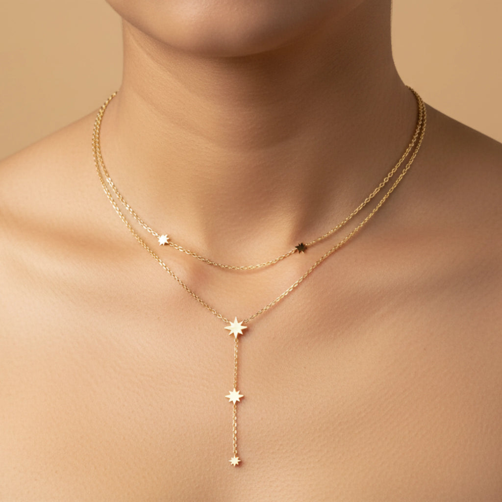 Layered Star Drop Chain Necklace