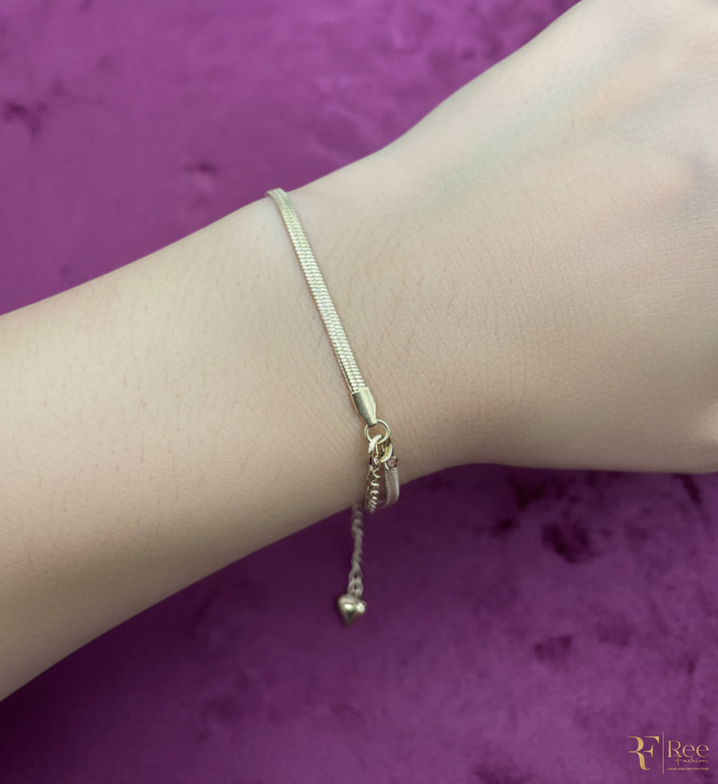 Gold Snake Chain Heart Charm Bracelet