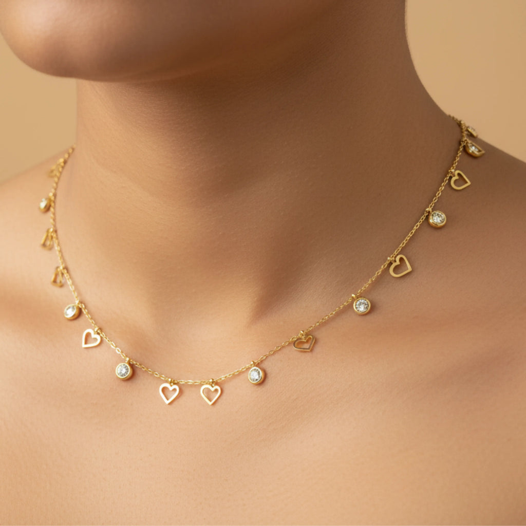 Heart Charm Crystal Drop Necklace