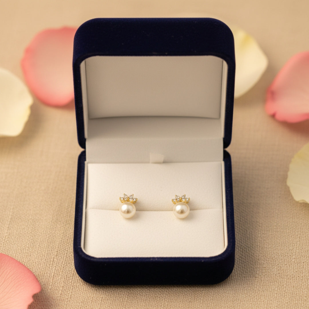 Pearl Crown Stud Earrings
