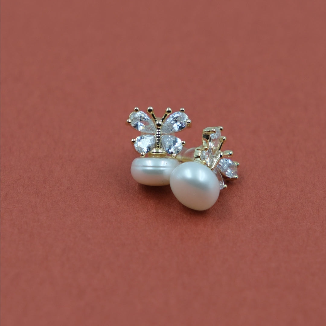 Crystal Pearl Butterfly Studs