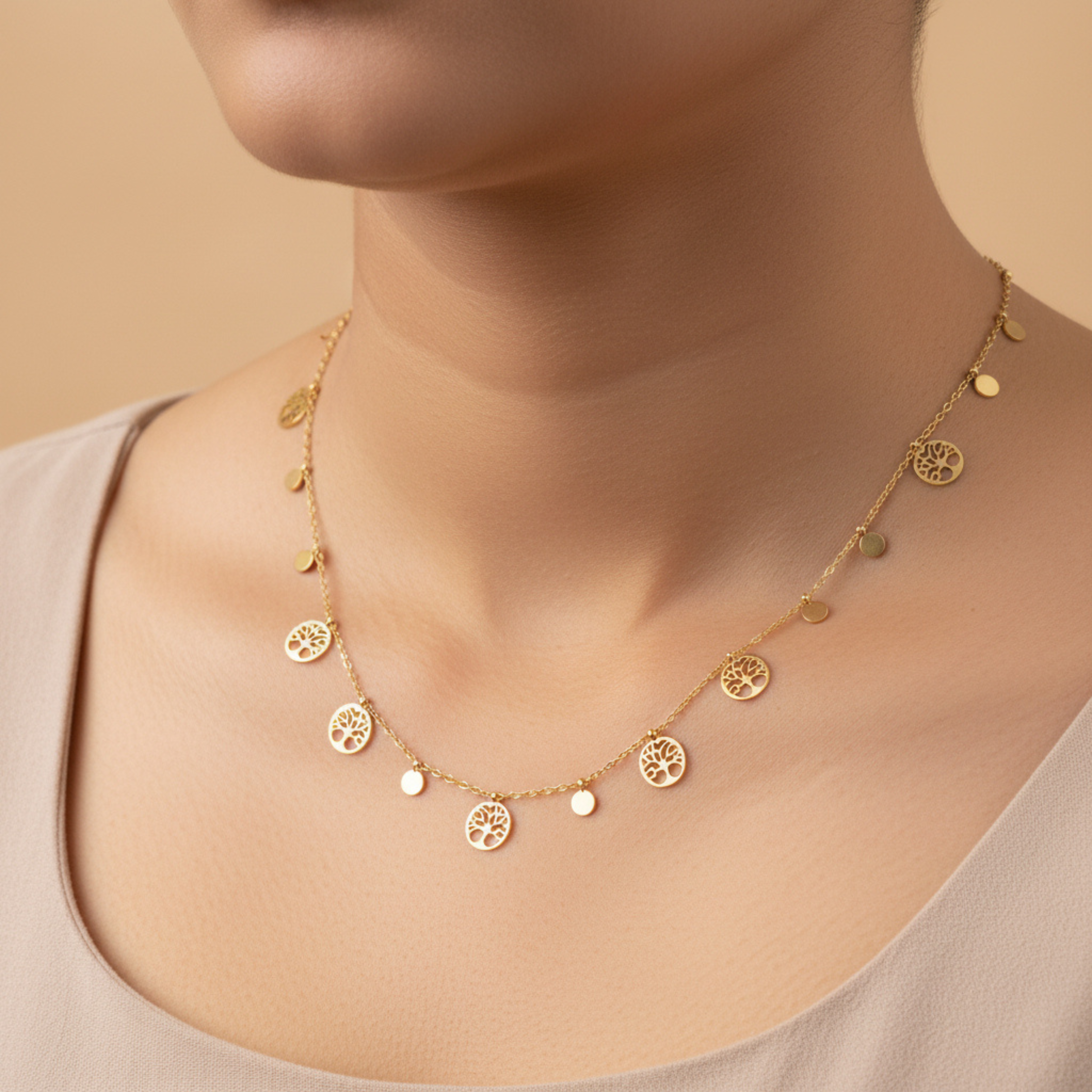 Golden Tree Charm Necklace