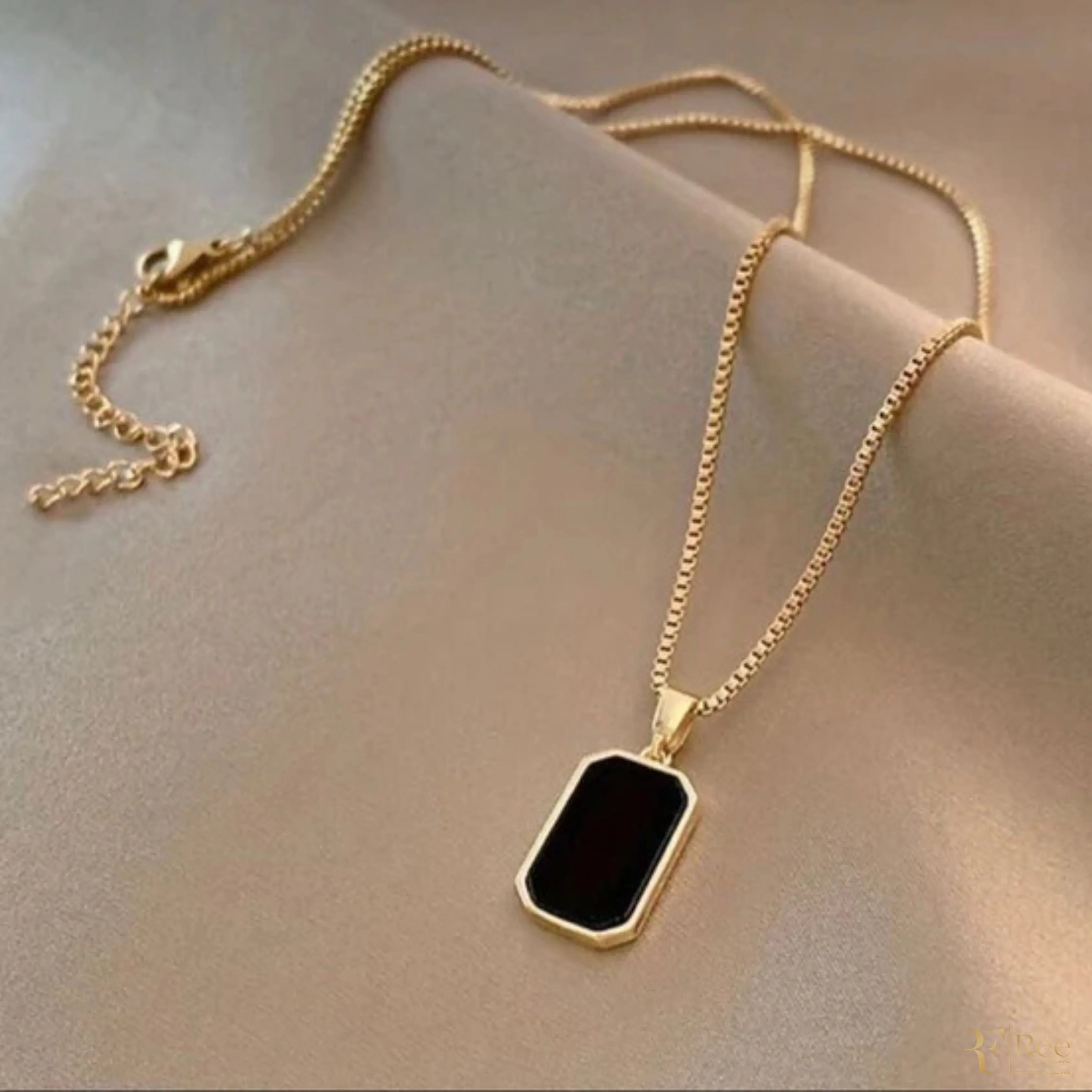 Gold Onyx Tag Necklace