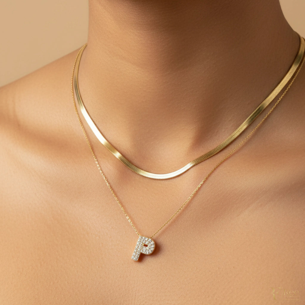 Layered Herringbone & 'P' Necklace