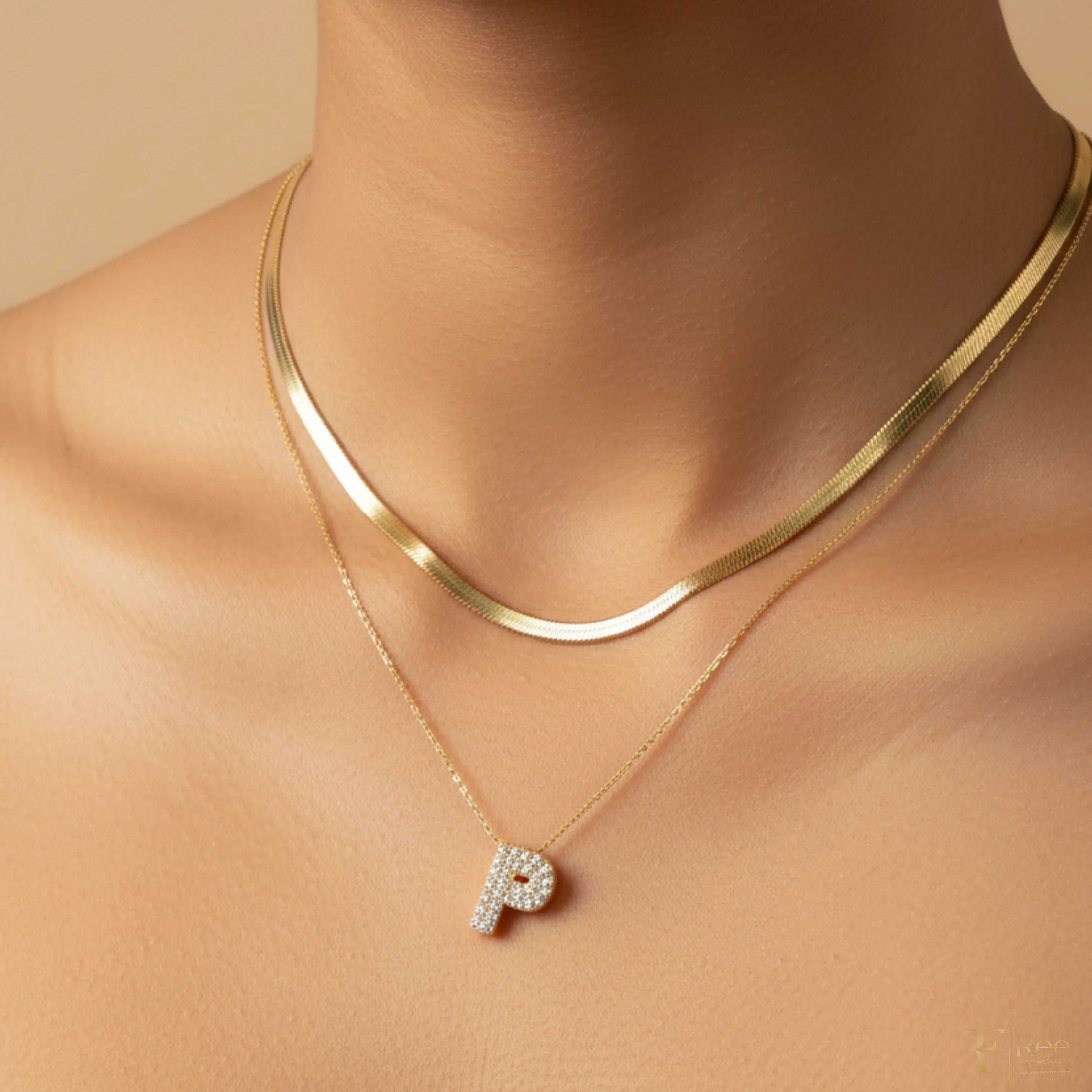 Layered Herringbone & 'P' Necklace