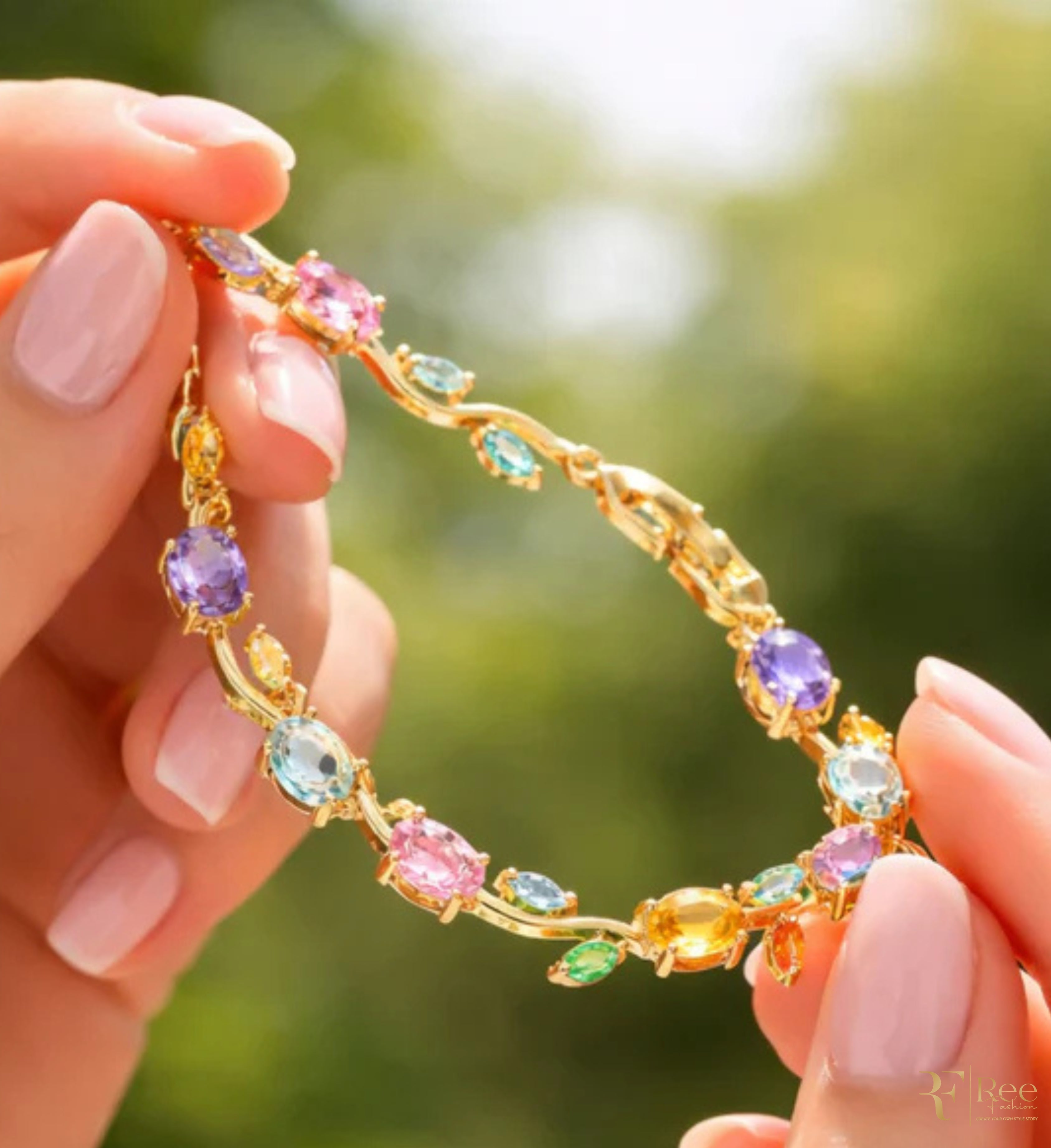 Multicolor Gemstone Link Bracelet