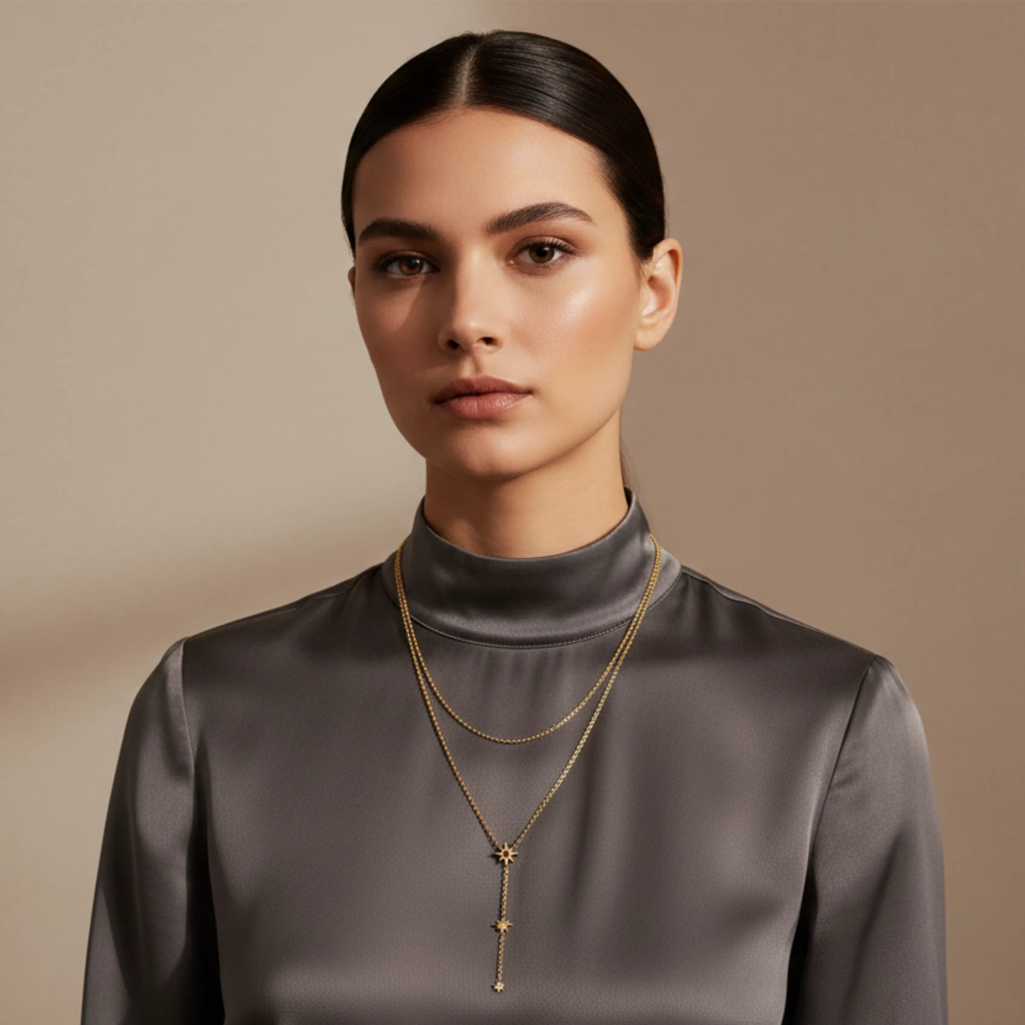 Layered Star Drop Chain Necklace