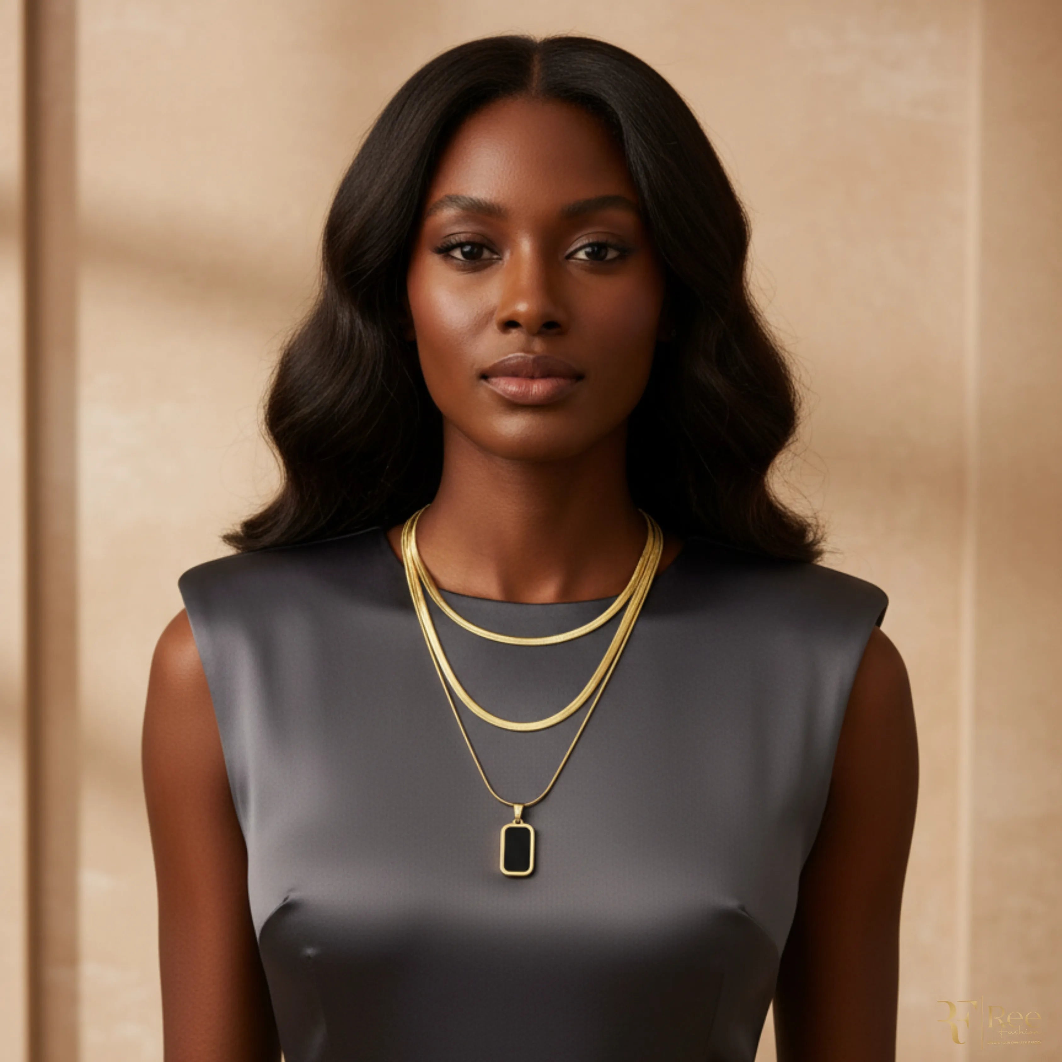 Layered Herringbone & Onyx Necklace