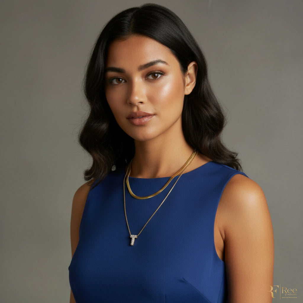 Layered Herringbone & 'T' Necklace