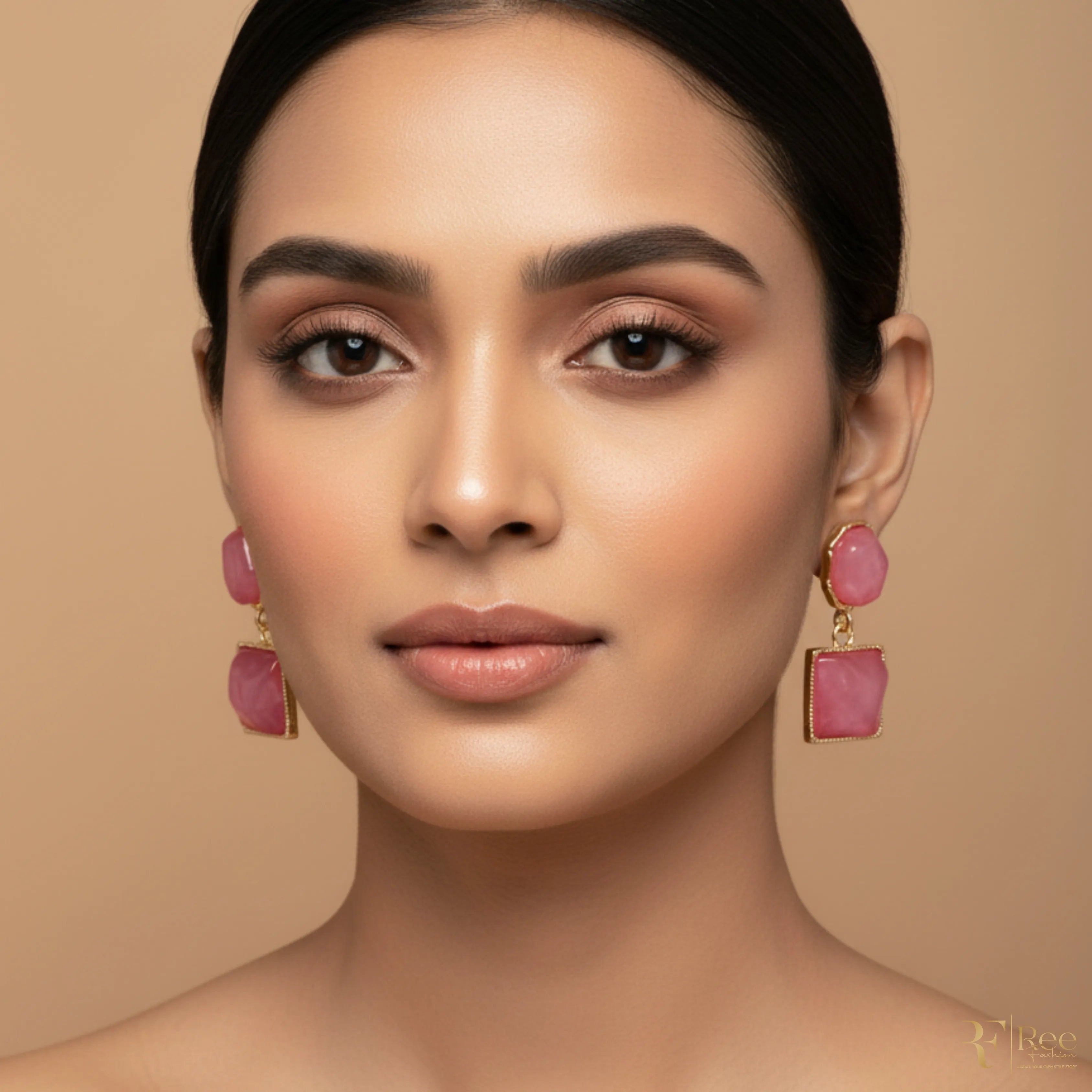 Pink Stone Drop Earrings