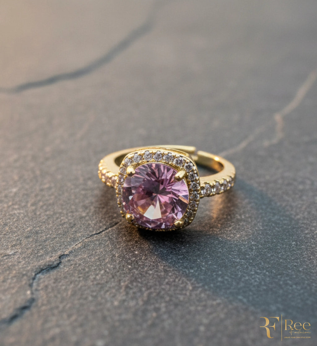 Pink Crystal Halo Ring